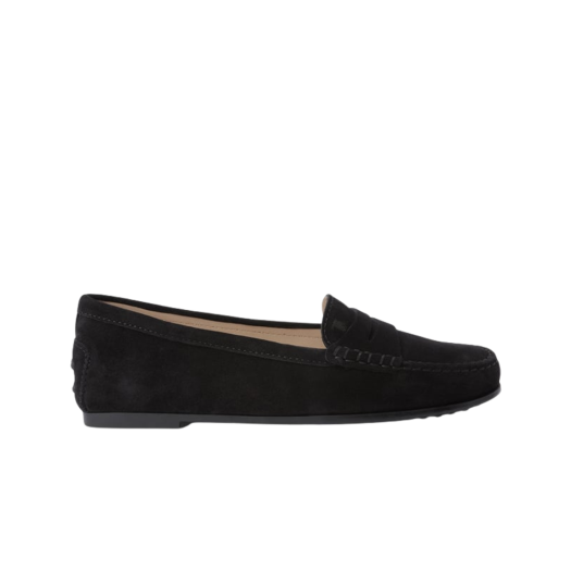 (W) Tod's City Gommino Suede Driving Shoes Black