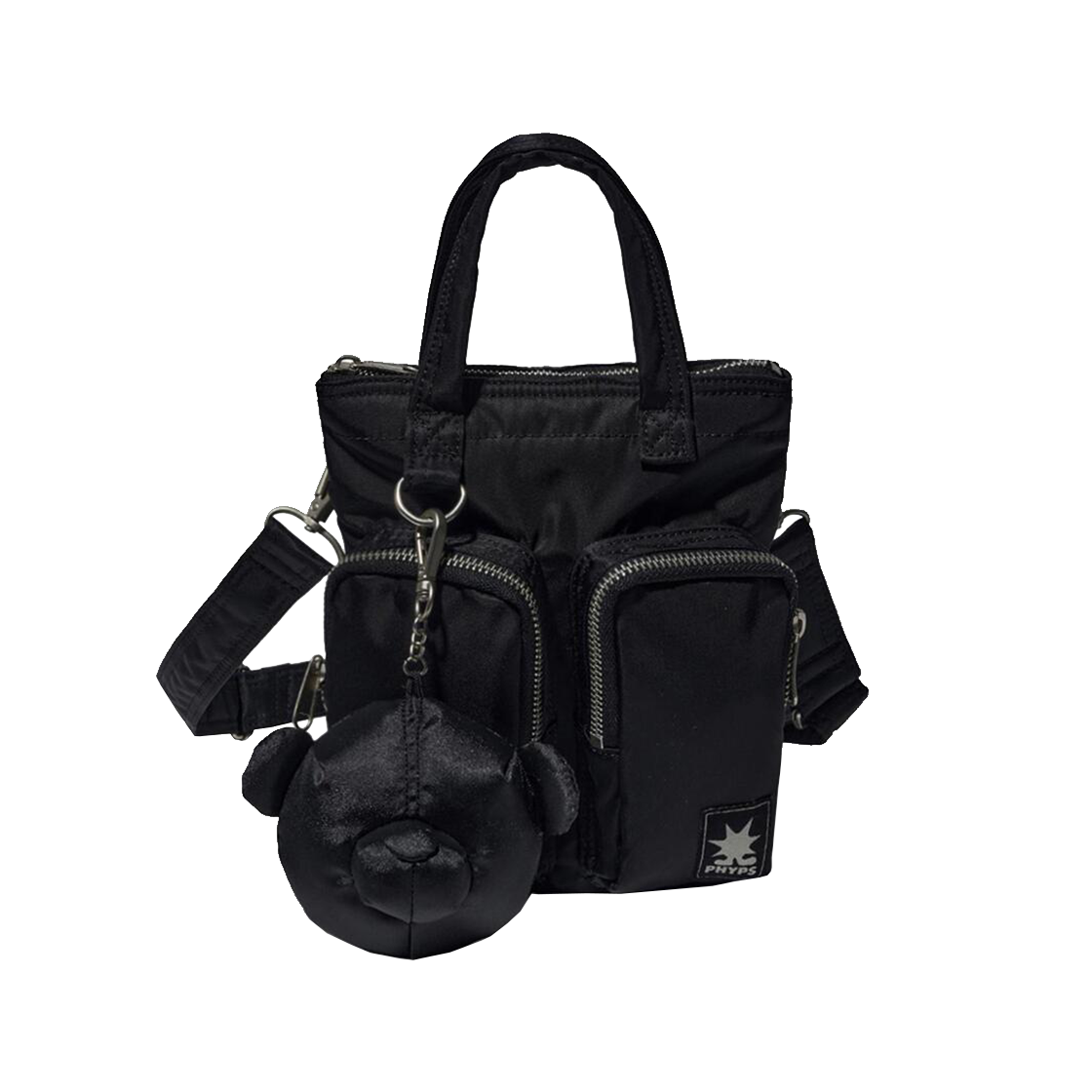 PFX2BG305ABK Phyps Dept Bear Keyring Nylon Multi Pocket Cross Bag (S) Black