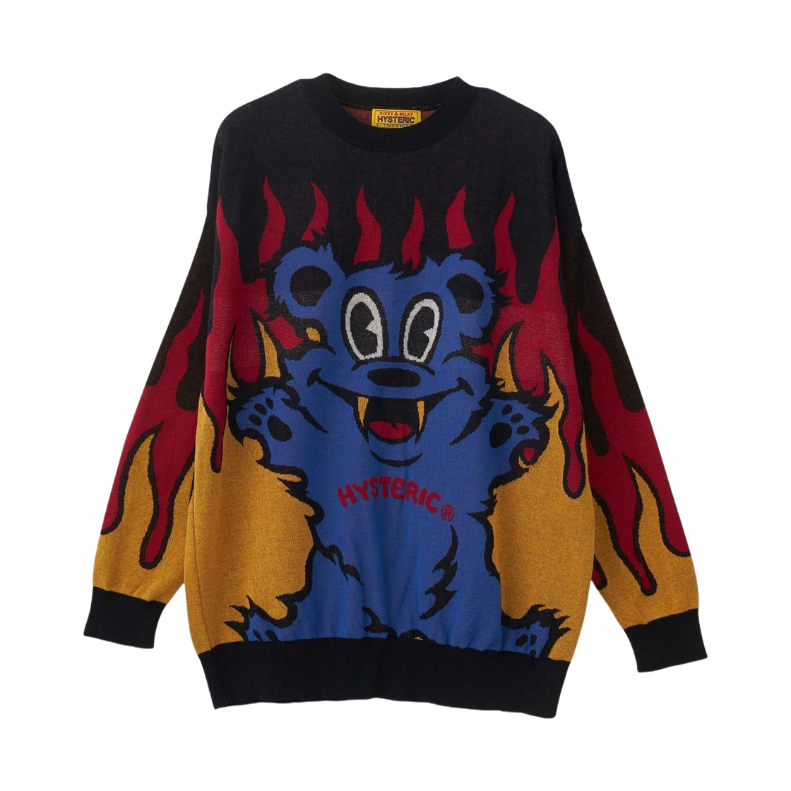 (W) 히스테릭 글래머 파이어 베어 자카드 스웨터 블랙((W) Hysteric Glamour Fire Bear Jacquard Sweater Black) - 1