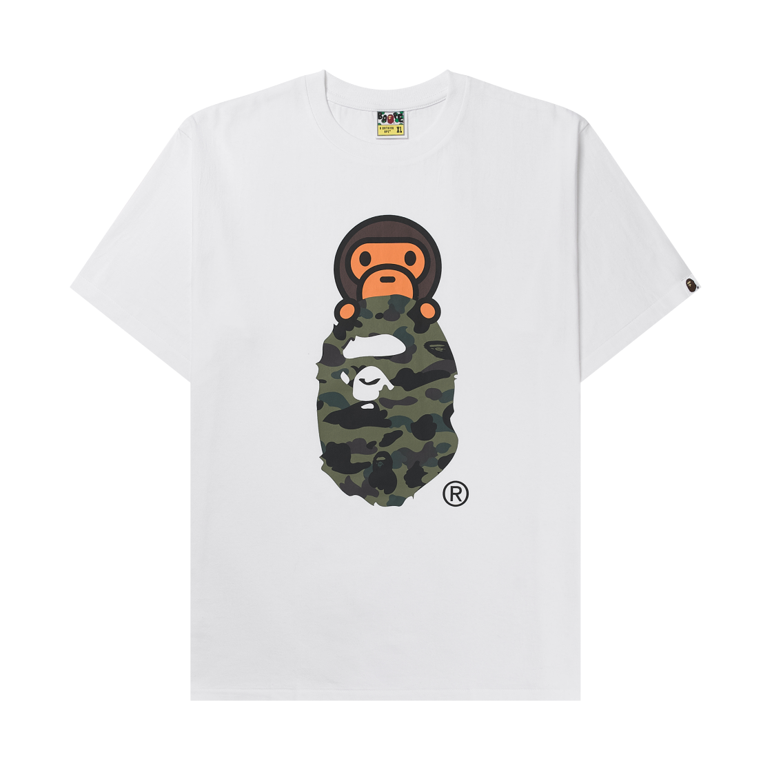 베이프 퍼스트 카모 마일로 온 에이프 헤드 티셔츠 화이트 그린(BAPE 1st Camo Milo on Ape Head T-Shirt White Green)