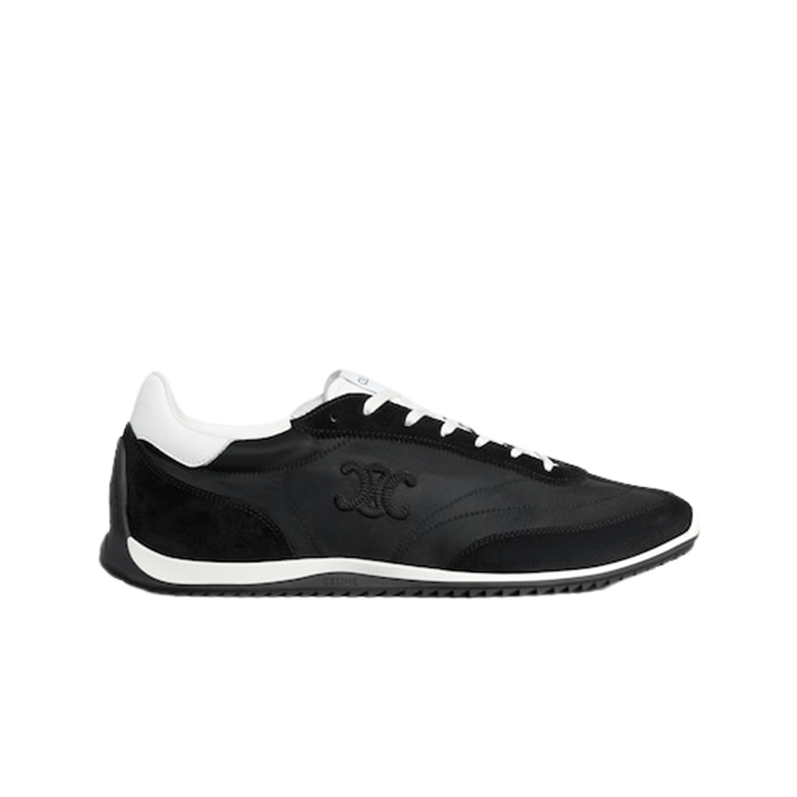 364945257C-38NO Celine Racer Low Lace-Up Sneaker with Triomphe in Nylon Suede Calfskin Black