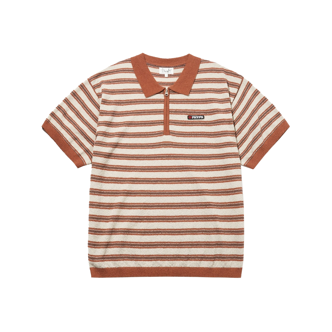 피지컬 디파트먼트 스트라이프 반팔 카라 니트 오렌지(Phyps Dept Striped Short Sleeve Collar Knit Orange) - 1