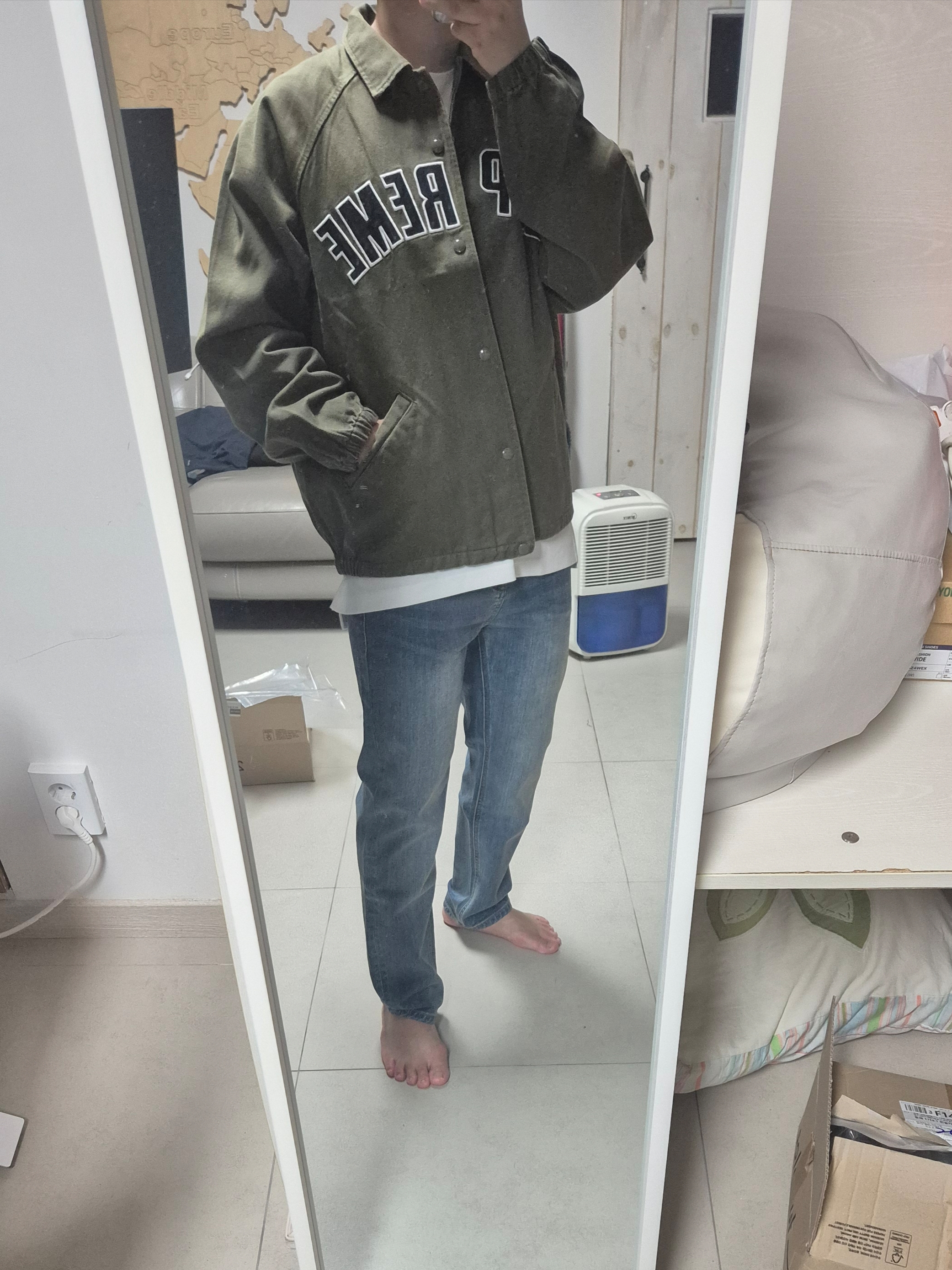 Supreme Arc Denim Coaches Jacket Olive - 24SS 착용 스타일 - 1