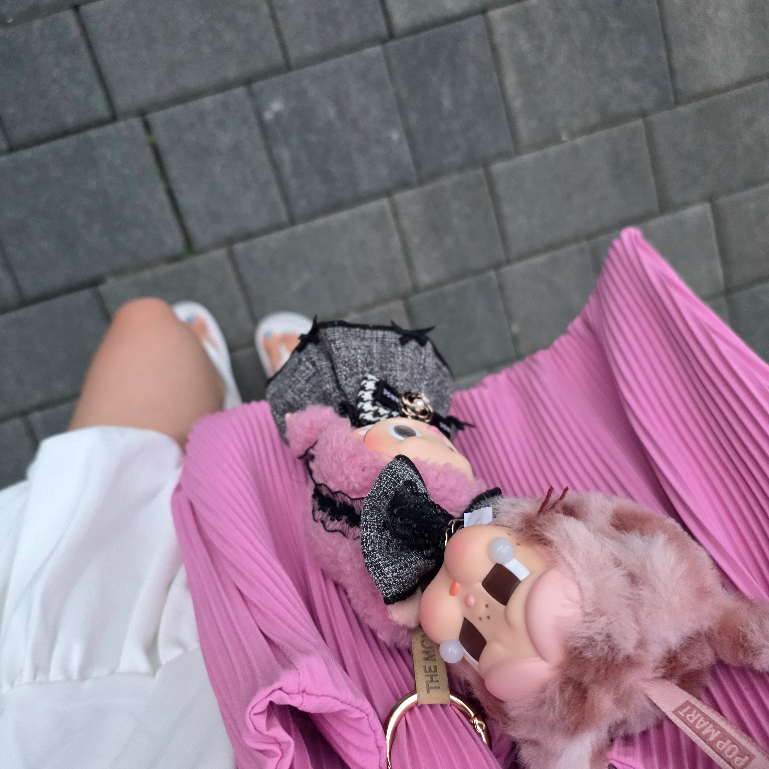 Pop Mart Crybaby Wild But Cutie Series Vinyl Plush Pendant Pink Cutie (Opened Case), Pop Mart Labubu The Monsters Labubu Tasty Macarons Series Lyche Berry Keyring (Opened Case) 착용 스타일 - 2