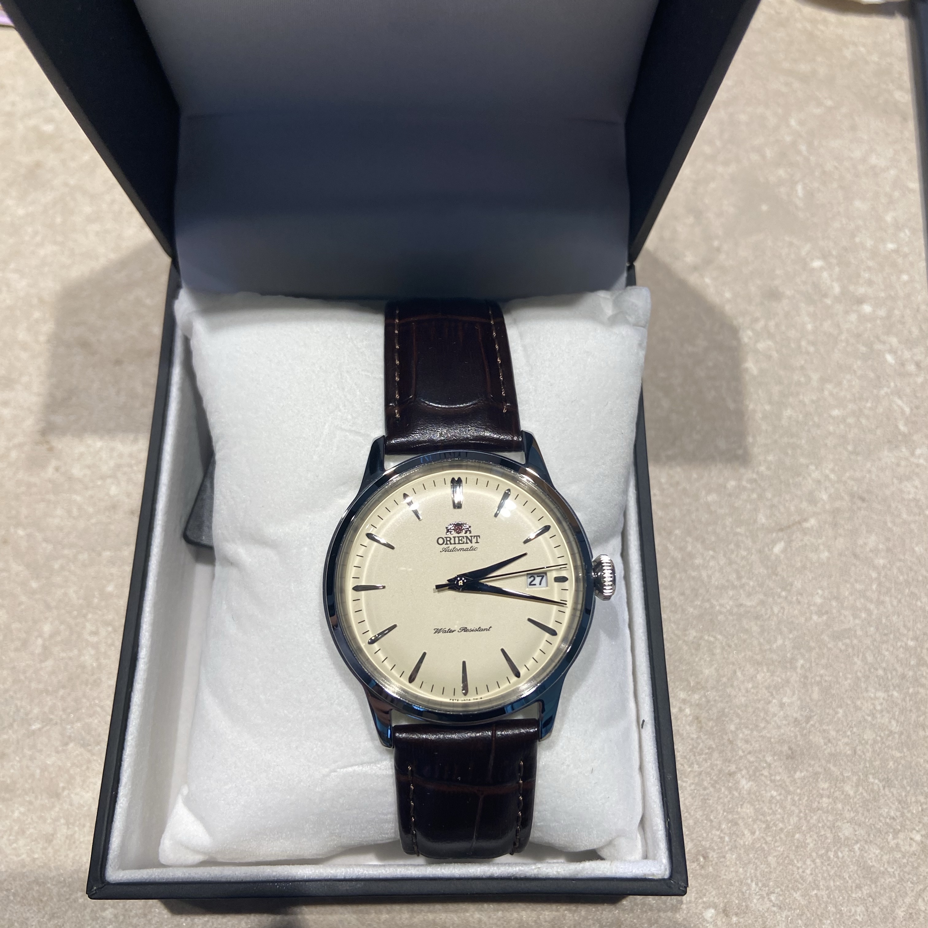 Orient Bambino 38mm Automatic Stainless Steel Leather Brown Beige Dial 착용 스타일 - 2