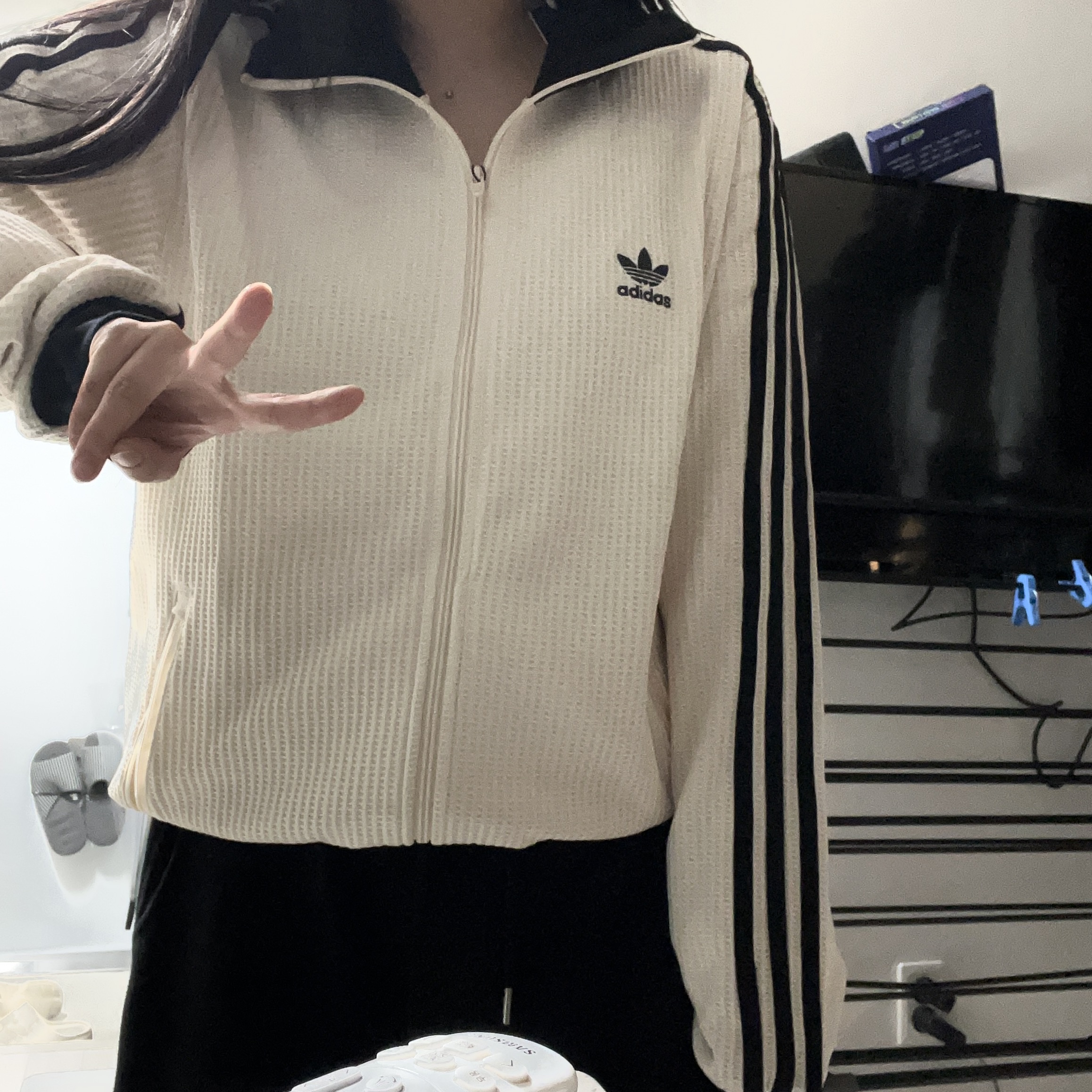 Adidas Waffle Beckenbauer Track Top Wonder White - KR Sizing 착용 스타일 - 4