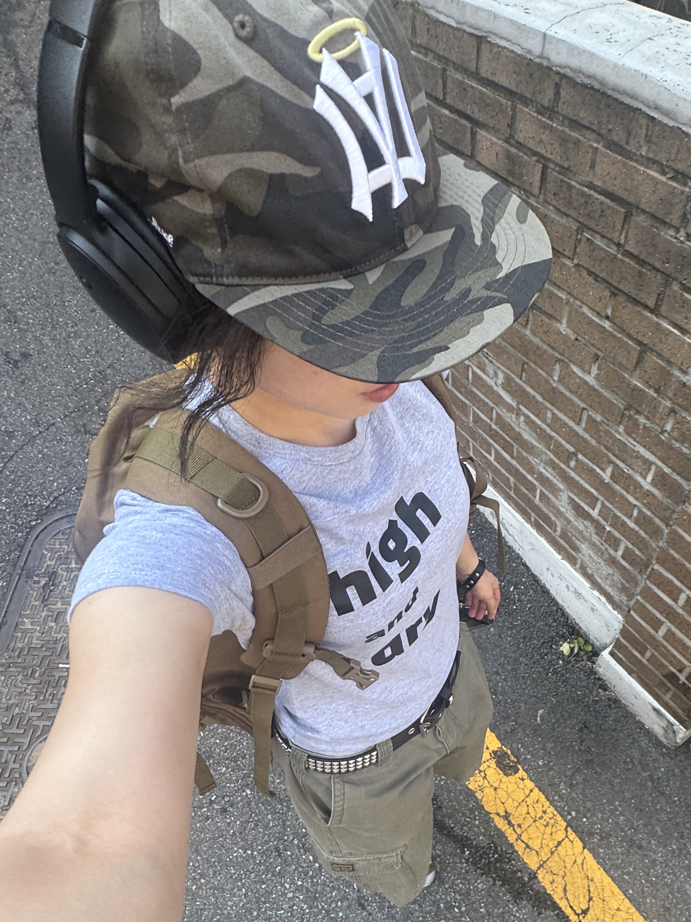 AEAE Ae Symbol Angel Wing Cap Camo, Converse x Drkshdw Turbowpn Ox Black 착용 스타일 - 2