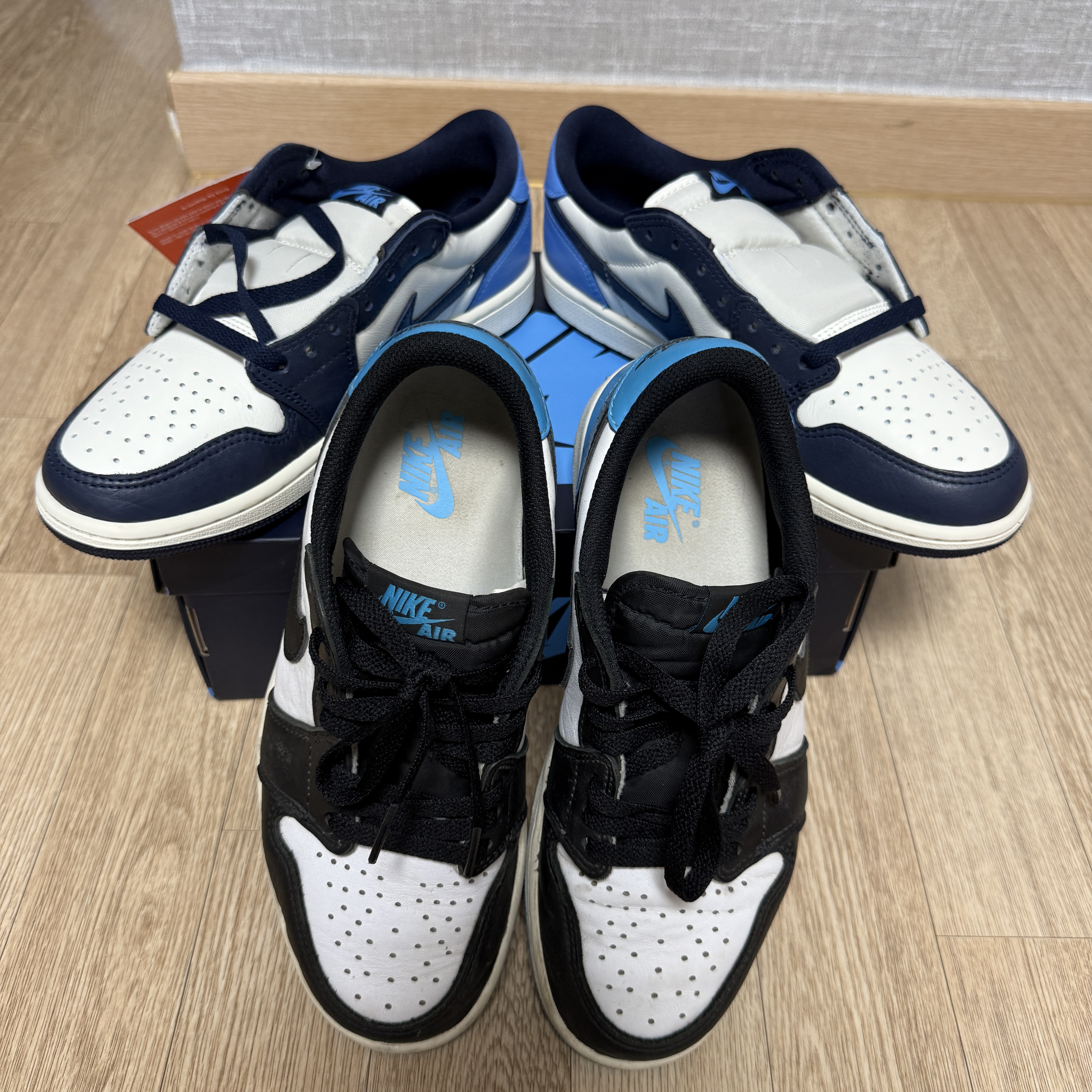 Jordan 1 Retro Low OG Black and Dark Powder Blue, Jordan 1 Low Obsidian 착용 스타일