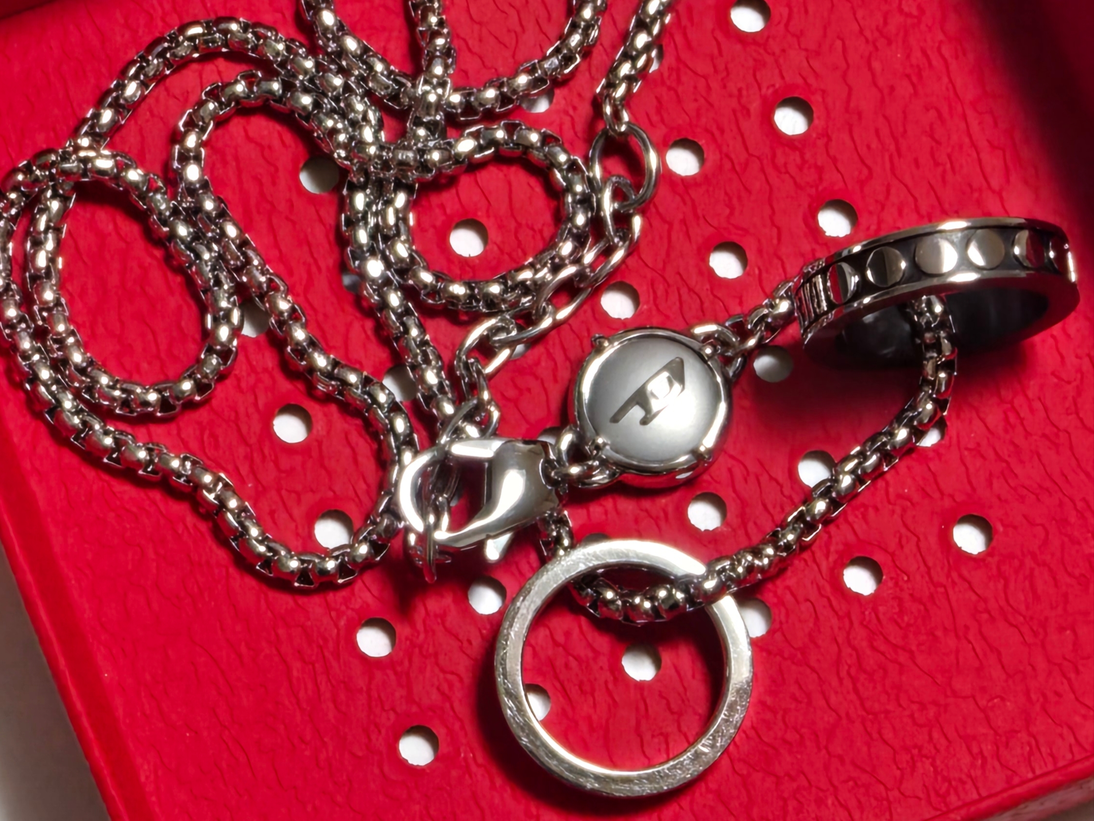 Diesel Dx1168040 Stainless Steel Double Pendant Necklace Silver 착용 스타일