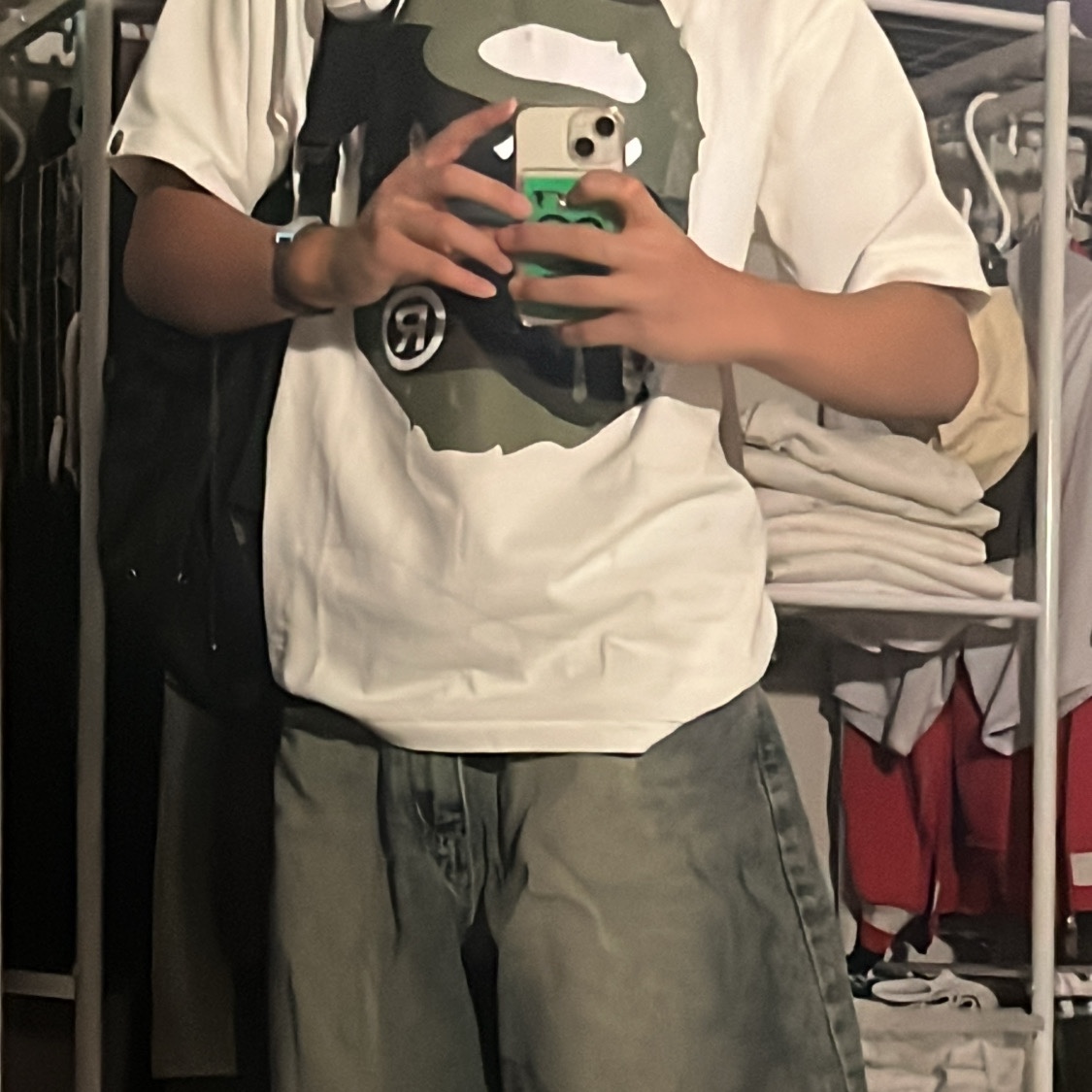 BAPE Giant 1st Camo Big Ape Head T-Shirt White Green 착용 스타일