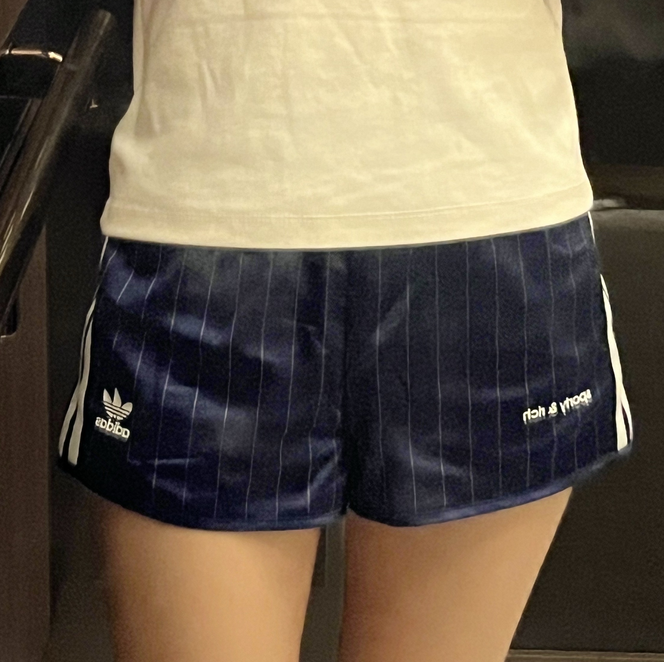 (W) Adidas x Sporty & Rich Shorts White Night Indigo - KR Sizing 착용 스타일