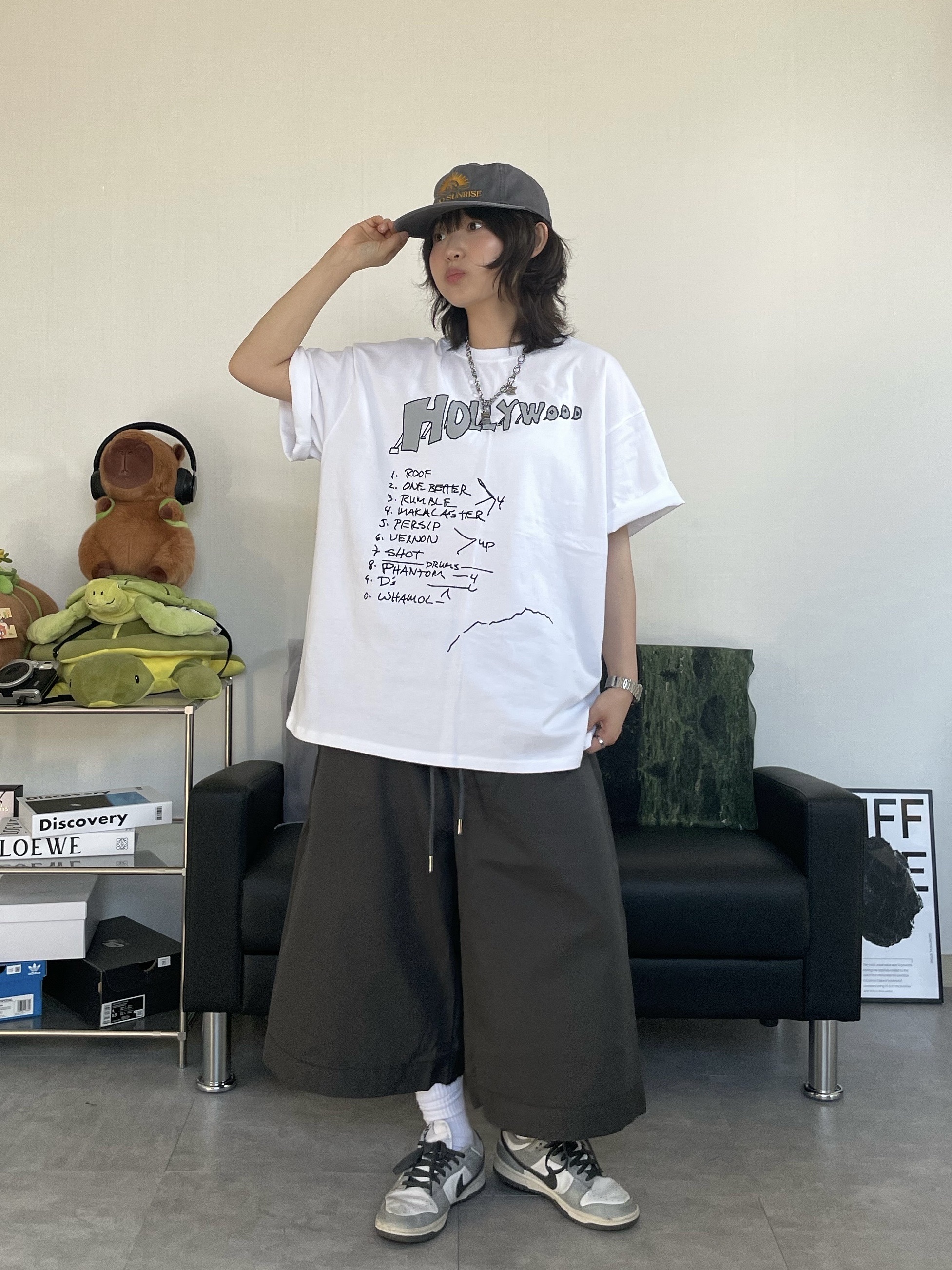 Hello Sunrise Washed OG Logo 6panel Cap Gray, (W) Nike Dunk Low Light Smoke Grey 착용 스타일 - 1