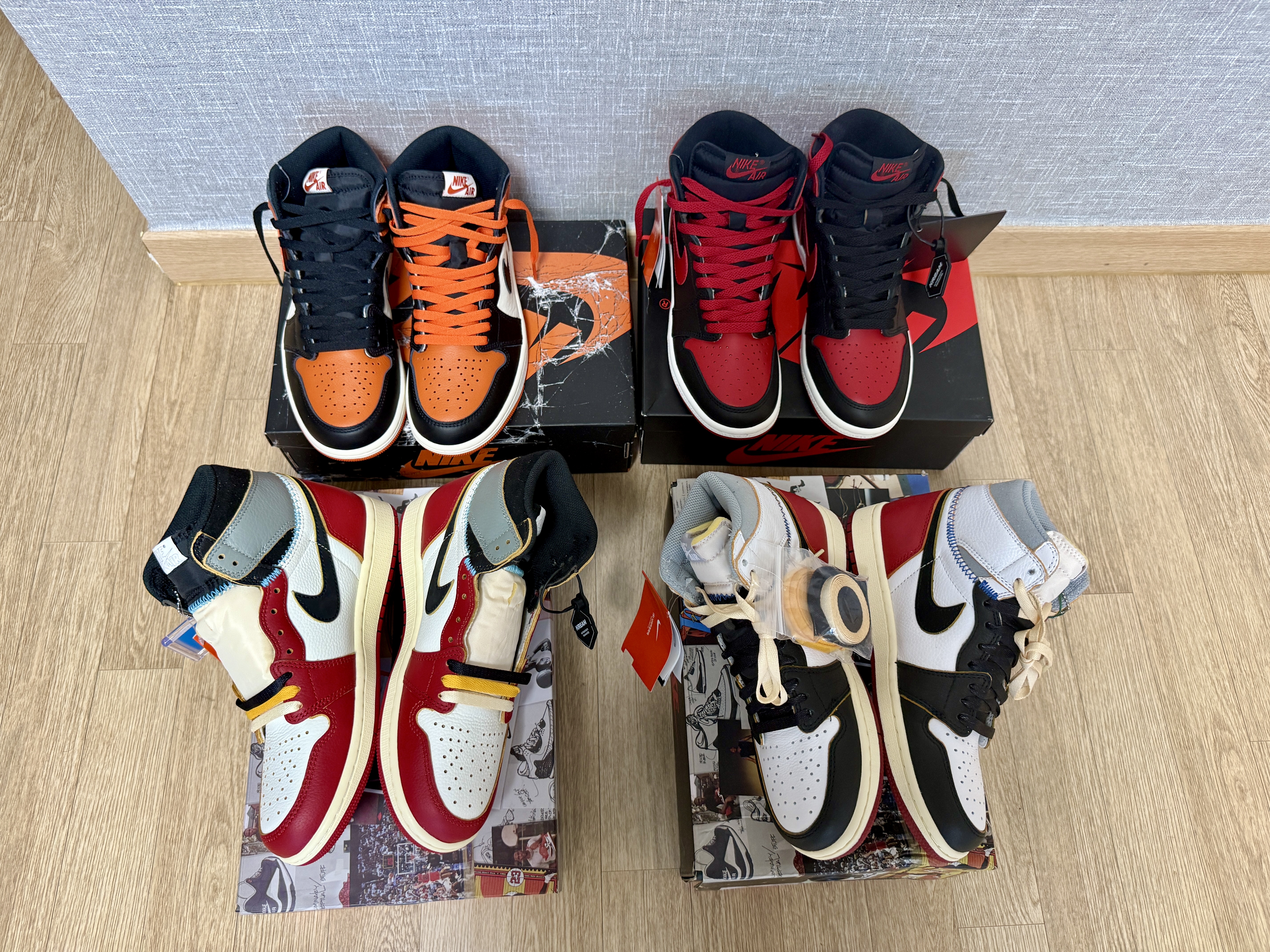Jordan 1 High 85 Bred, Jordan 1 x Union Retro High OG Chicago Shadow 착용 스타일