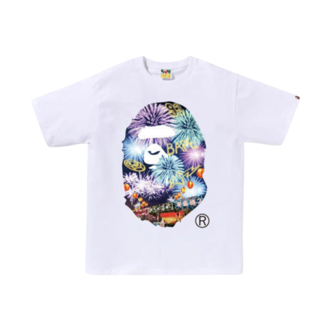 베이프 파이어워크 에이프 헤드 포토 티셔츠 화이트