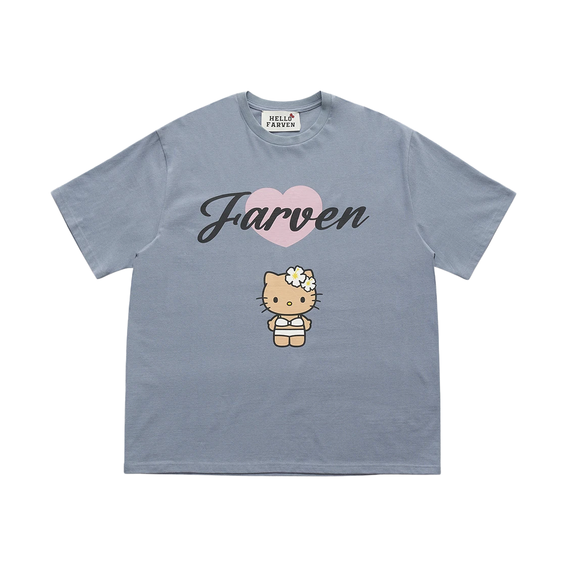 파르벵 x 태닝 헬로 키티 비키니 티셔츠 그레이시 블루(Farven x Tanning Hello Kitty Bikini T-Shirt Grayish Blue)