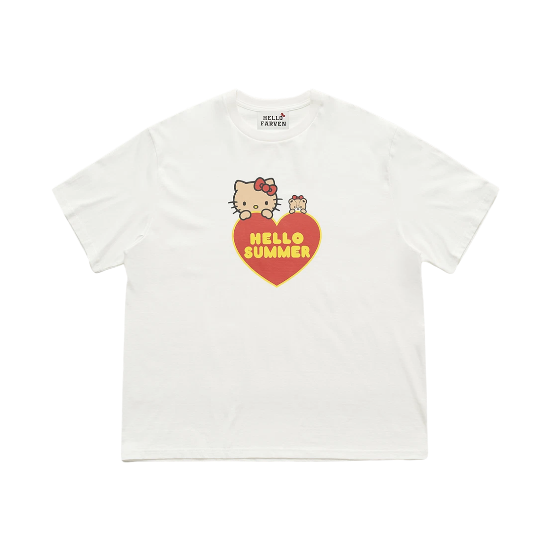 파르벵 x 태닝 헬로 키티 헬로 썸머 티셔츠 화이트(Farven x Tanning Hello Kitty Hello Summer T-Shirt White)