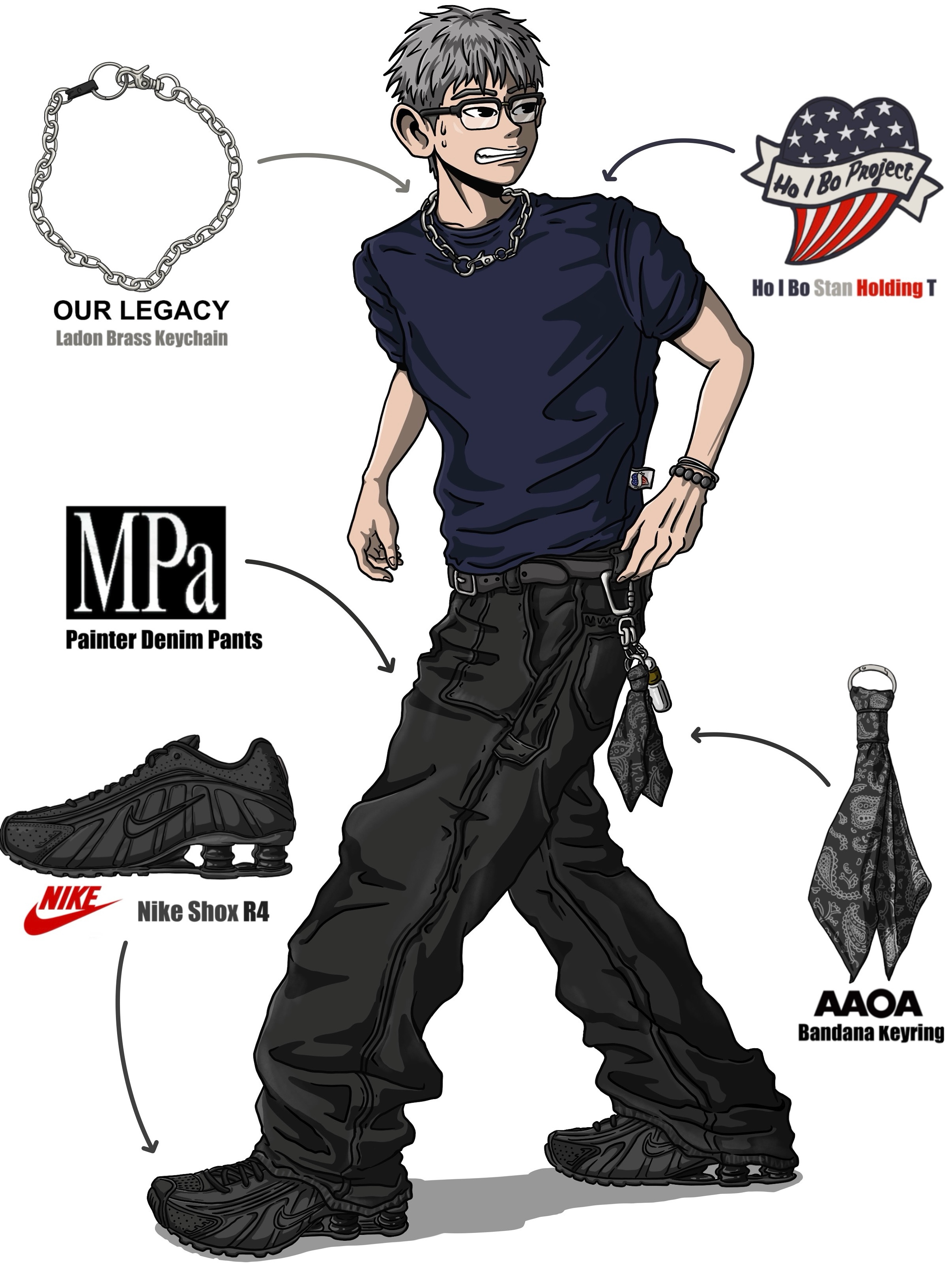 Our Legacy Ladon Brass Keychain Matte Nickel, (W) Nike Shox R4 Black 착용 스타일