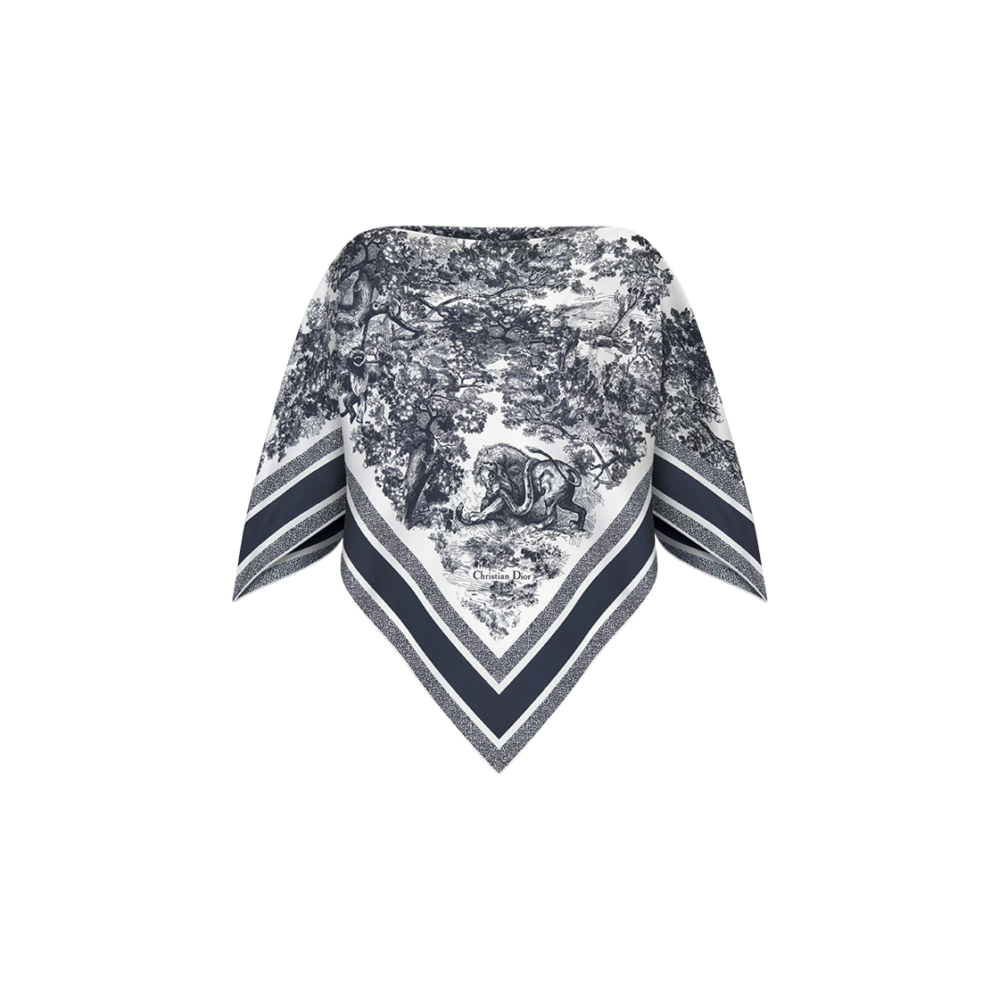 (W) 디올 트왈 드 주이 소바쥬 디올 실크 탑 에크루 네이비 블루 실크 트윌((W) Dior Toile de Jouy Sauvage Dior Silk Top Ecru and Navy Blue Silk Twill)