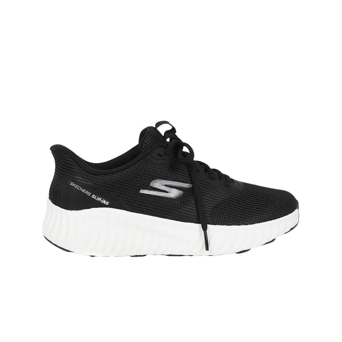 129370-BKW (W) Skechers Go Run Now Slip Ins Black White