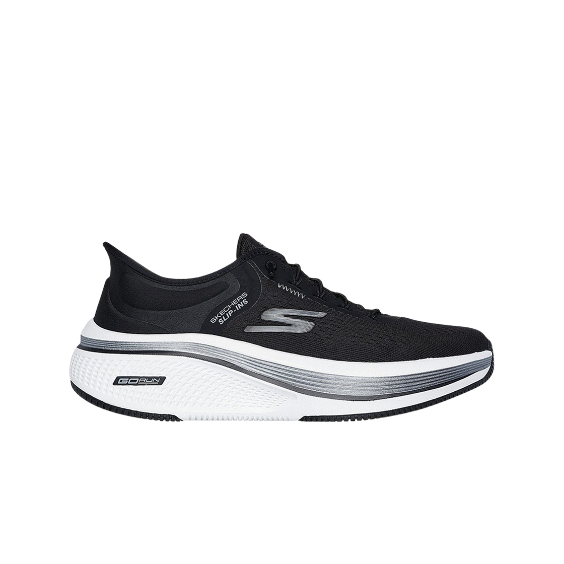 (W) 스케쳐스 고 런 엘리베이트 2.0 슬립 인스 블랙 화이트((W) Skechers Go Run Elevate 2.0 Slip Ins Black White)