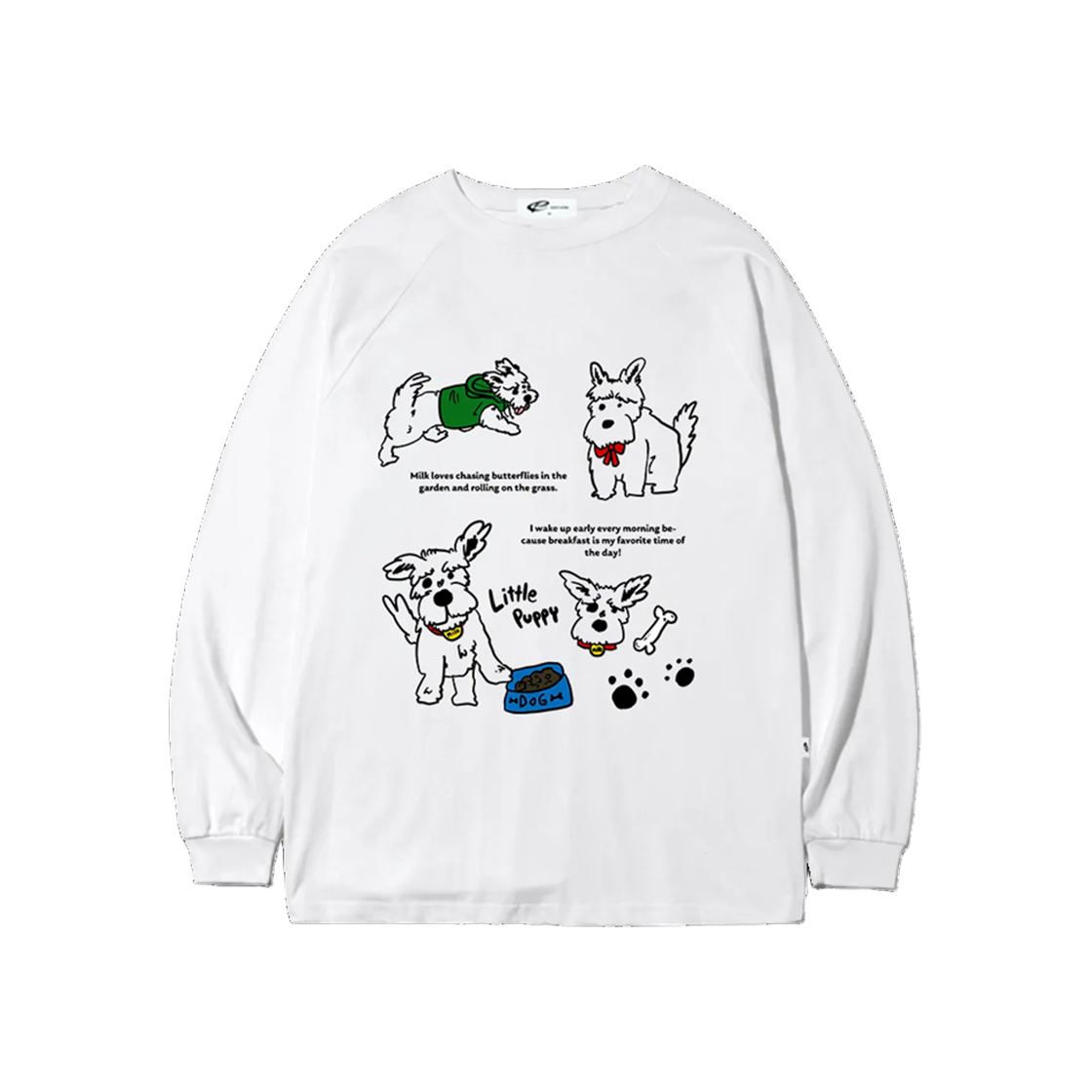 E251LS009WH Escapefrom Milk Puppy Print Long Sleeve White