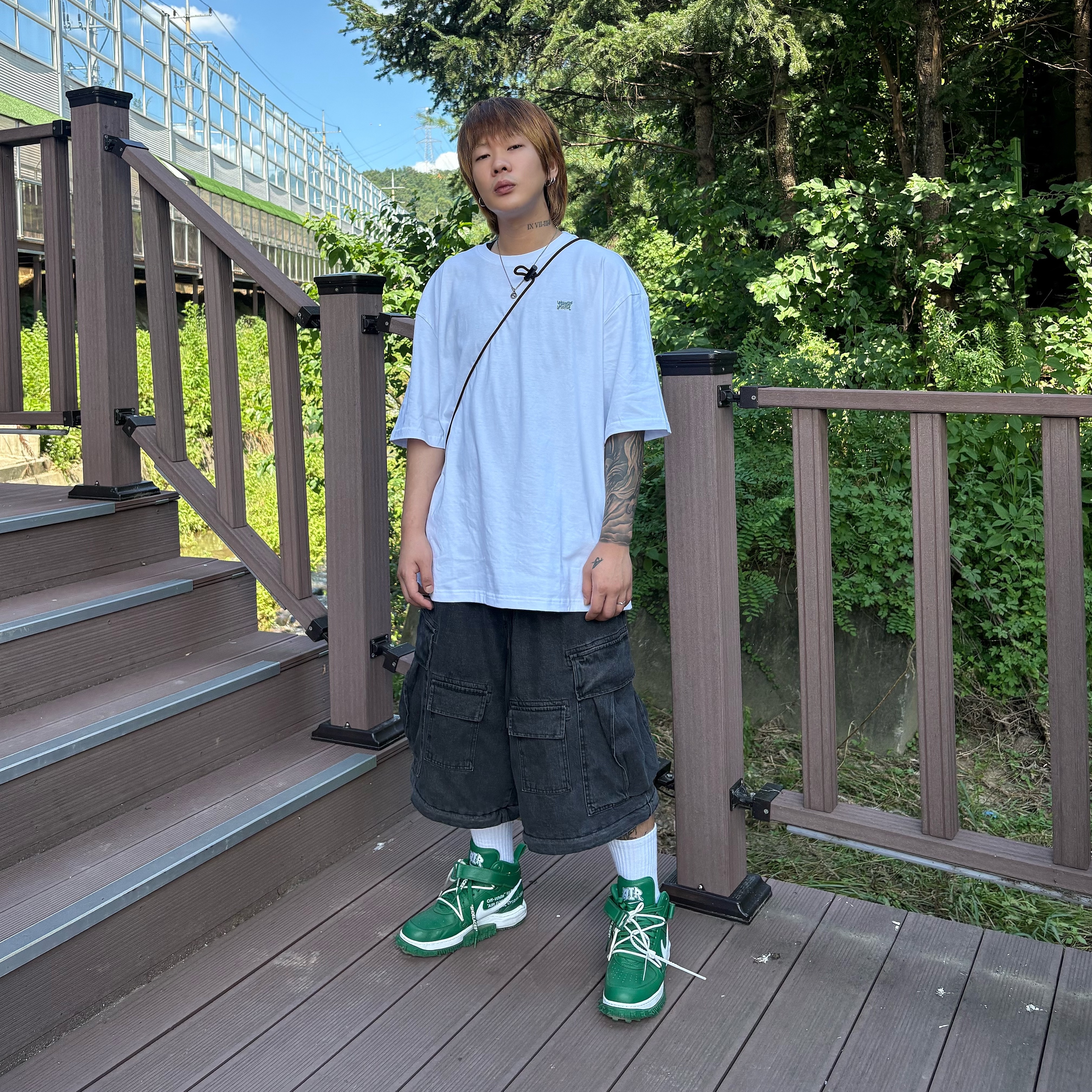 Nike x Off-White Air Force 1 Mid SP Leather Pine Green 착용 스타일