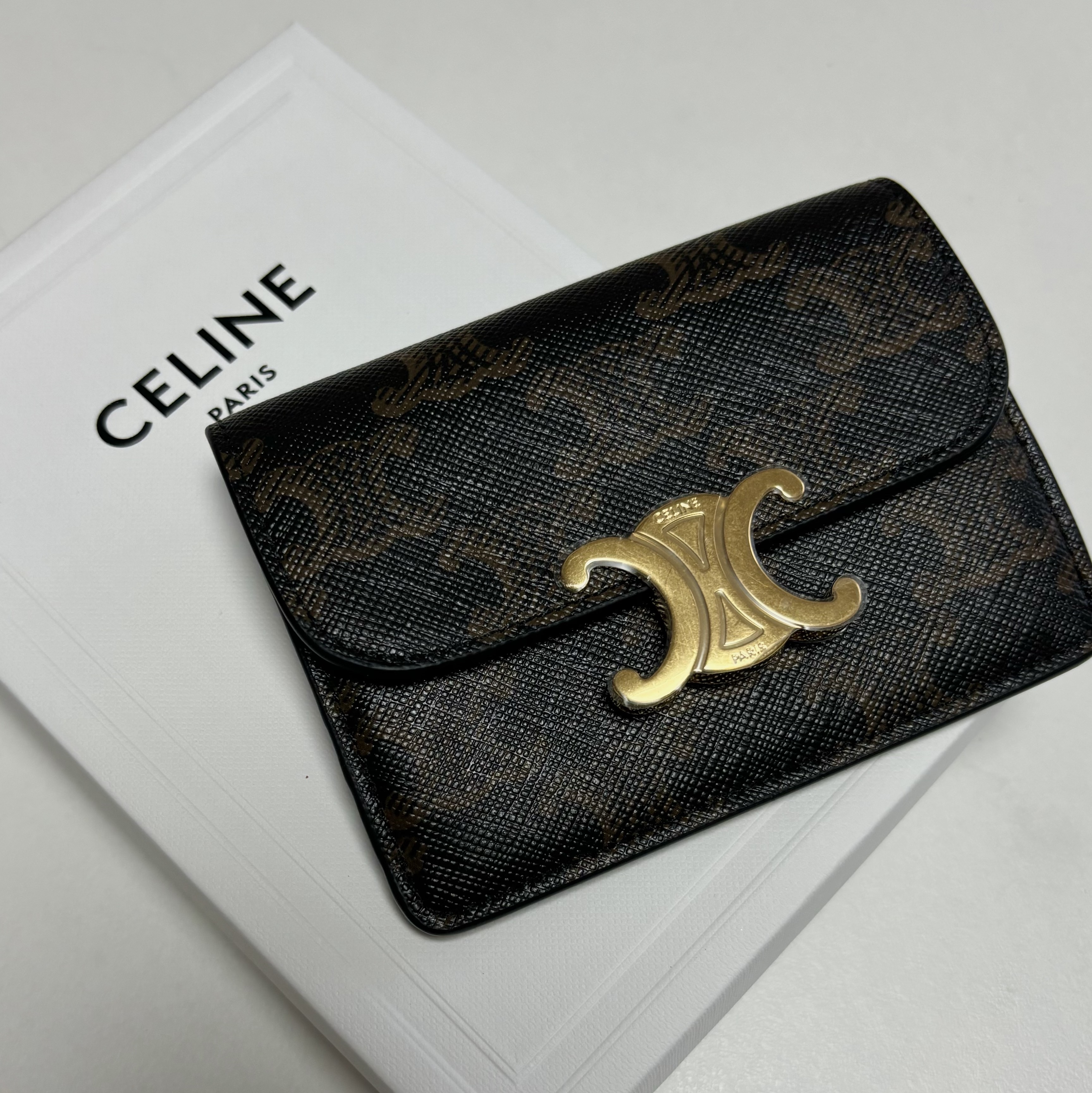 Celine Card Holder with Flap in Triomphe Canvas Tan 착용 스타일