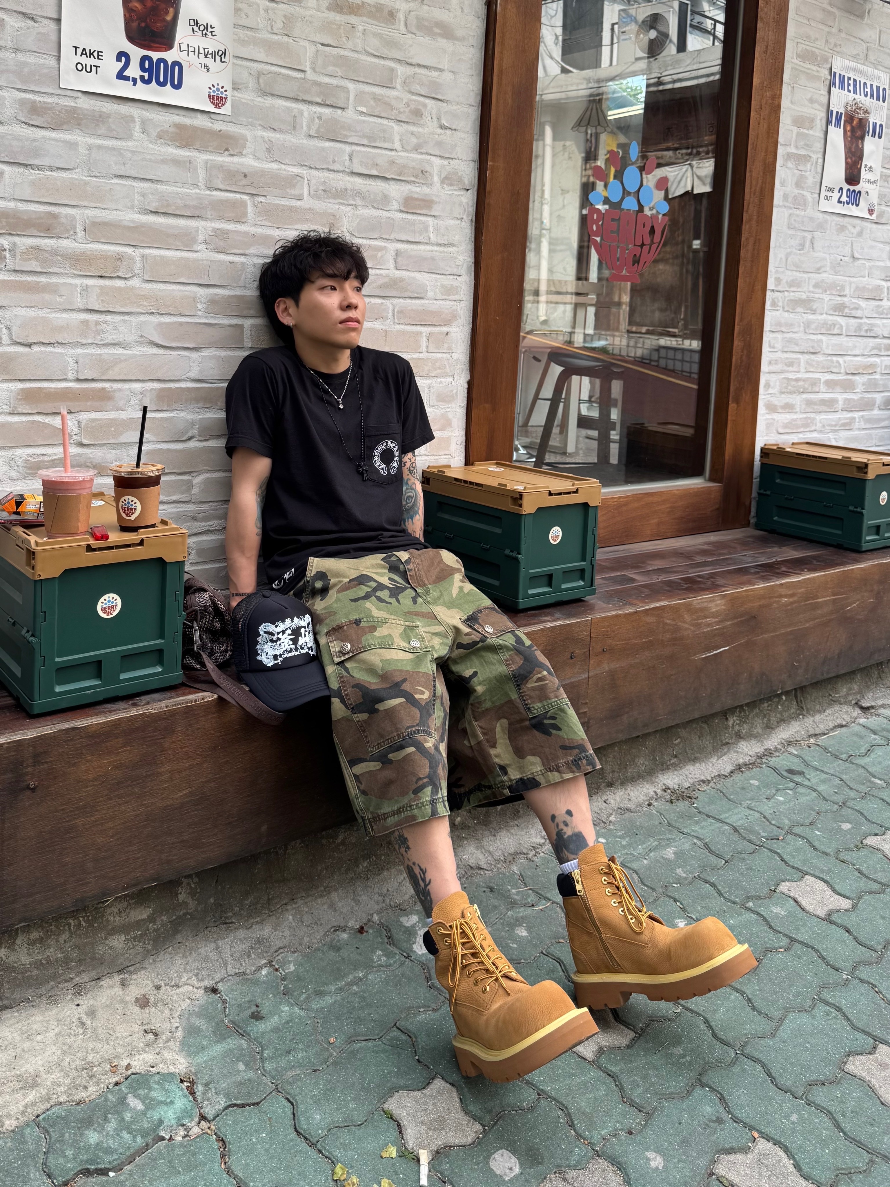 Supreme Mesh Mini Duffle Bag Truetimber Kanati Camo - 25SS, Scudo Vintage Cube Drop Necklace 착용 스타일 - 3