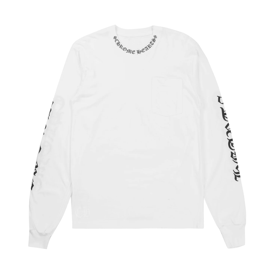 크롬하츠 넥 스크립트 로고 롱슬리브 티셔츠 화이트 블랙(Chrome Hearts Neck Script Logo Long Sleeve T-Shirt White Black)
