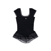 Don't Ask My Plan Square Neck Lace Frill Top-Black