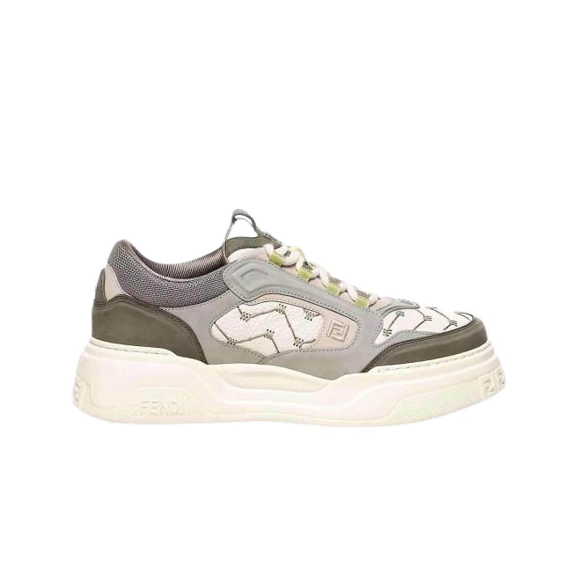 7E1728AU21F1RSW Fendi Force Leather Nubuck Low-Top Sneakers Green