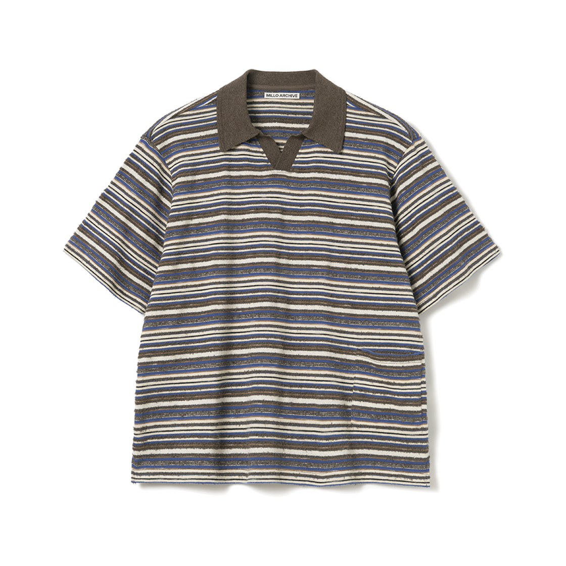 밀로 아카이브 이레귤러 하프 카라 니트 미드 블루(Millo Archive Irregular Half Collar Knit Mid Blue)