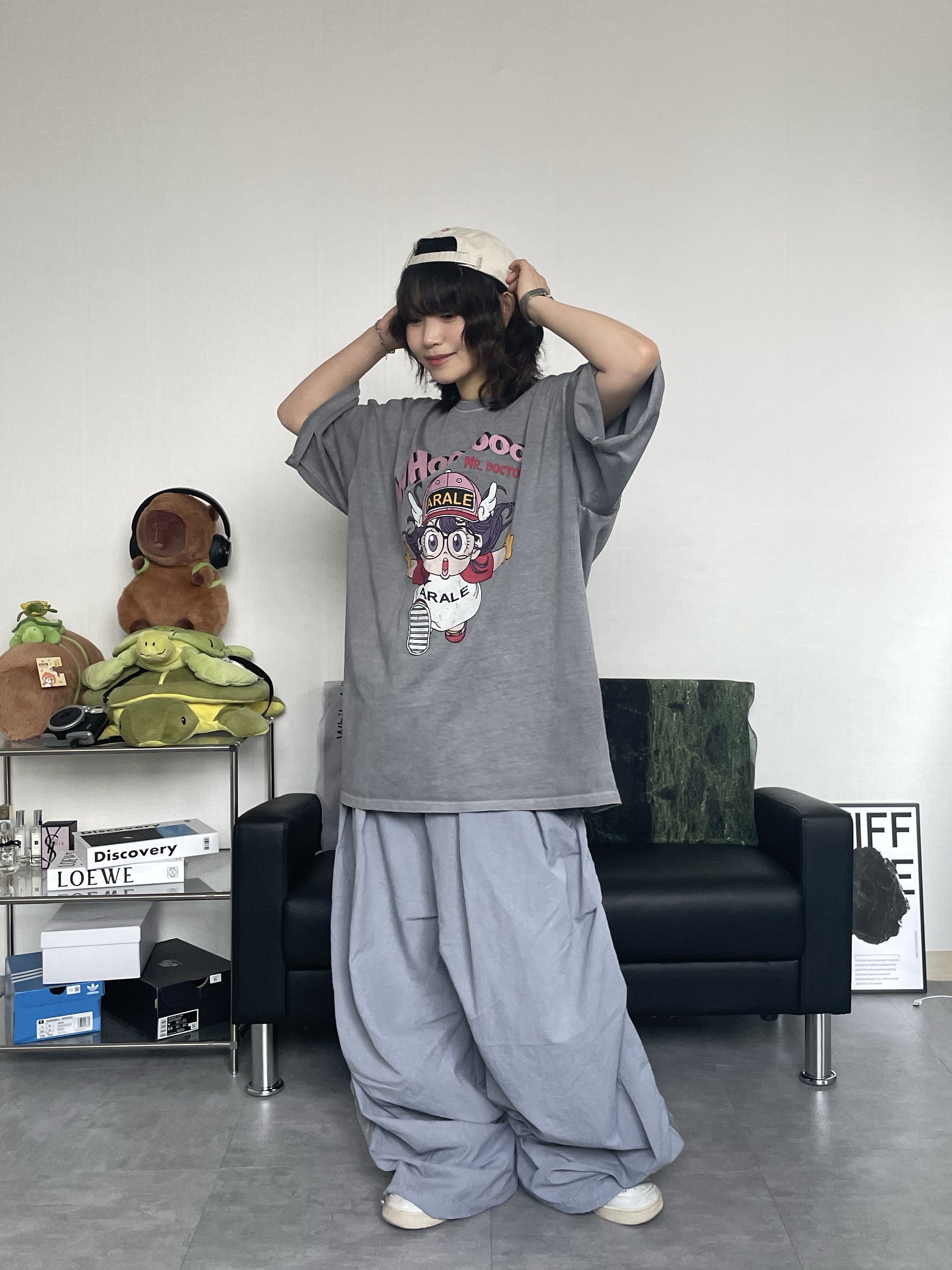 (W) Nike Air Force 1 '07 Low White, Hello Sunrise 90s Logo 6Panel Cap Beige & Navy 착용 스타일 - 5