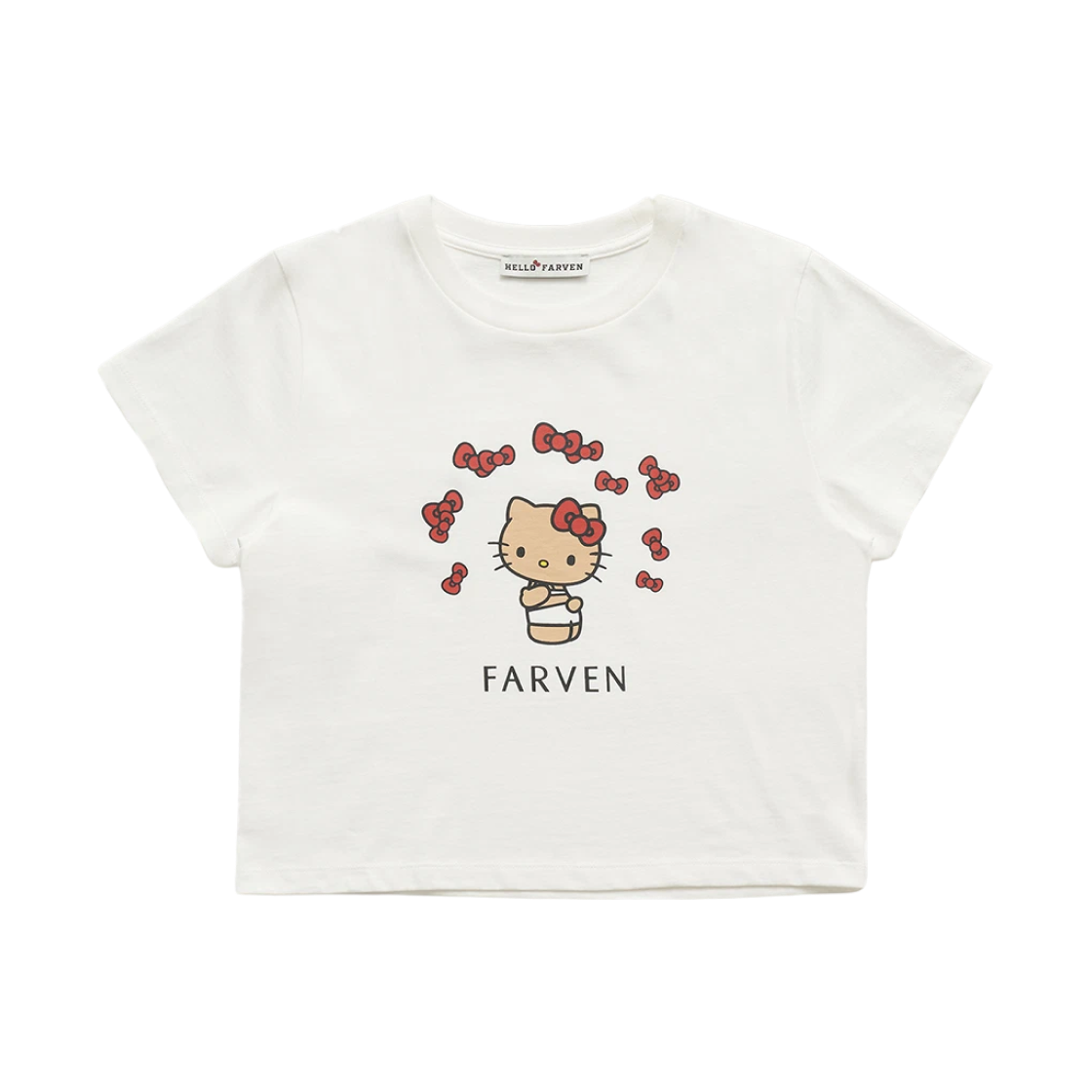 파르벵 x 태닝 헬로 키티 리본 티셔츠 화이트(Farven x Tanning Hello Kitty Ribbon T-Shirt White)