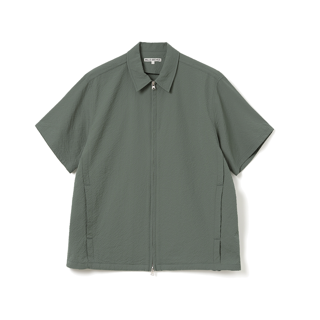 밀로 아카이브 시어서커 집업 하프 셔츠 쉐도우 그린