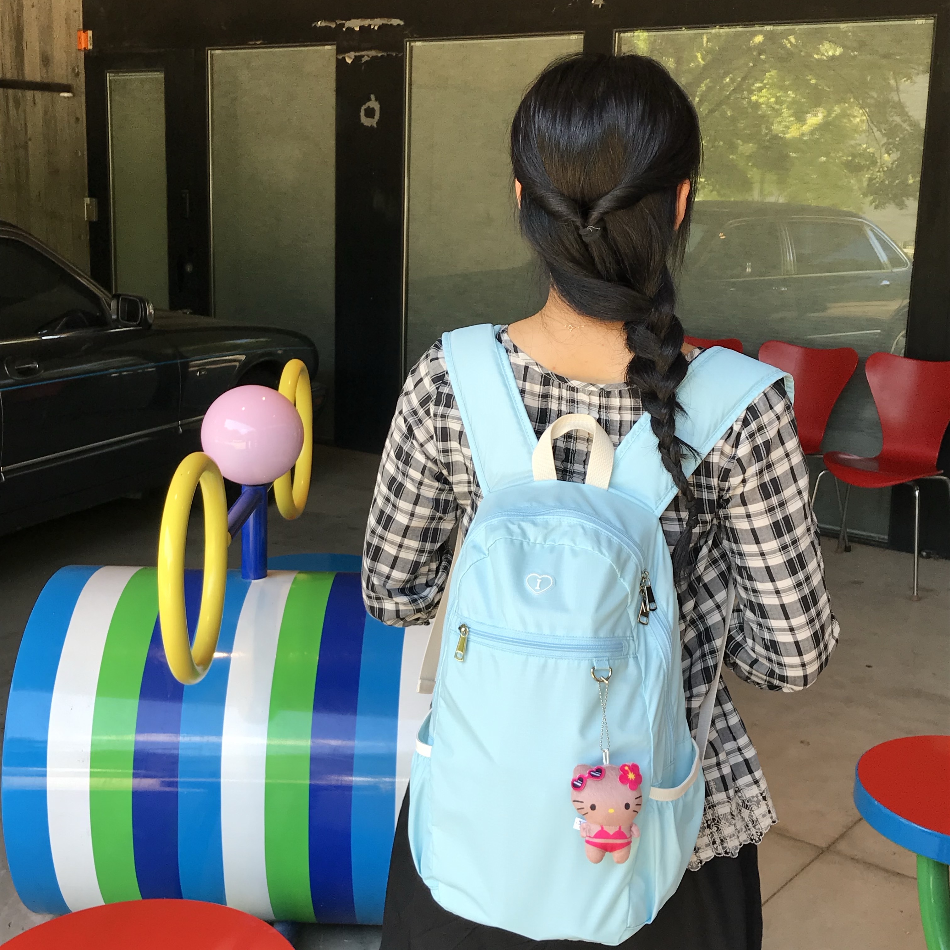 Isummerly Love Walk Backpack Light Blue 착용 스타일 - 2