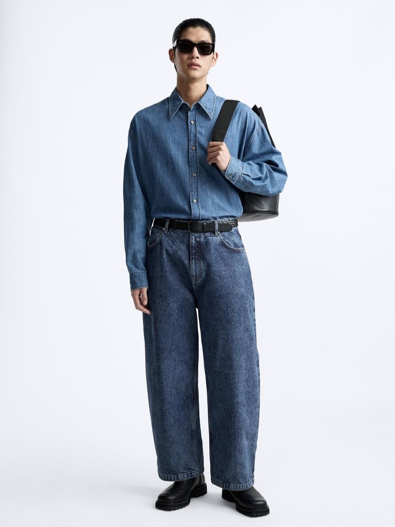 Zara x Studio Nicholson Wide Leg Jeans Blue 착용 스타일