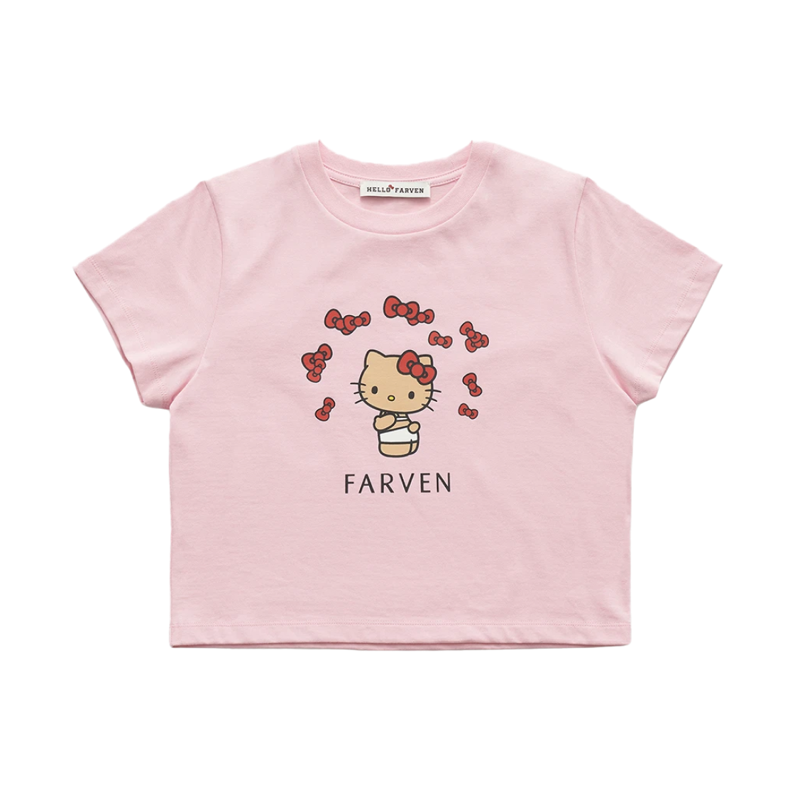 파르벵 x 태닝 헬로 키티 리본 티셔츠 핑크(Farven x Tanning Hello Kitty Ribbon T-Shirt Pink)