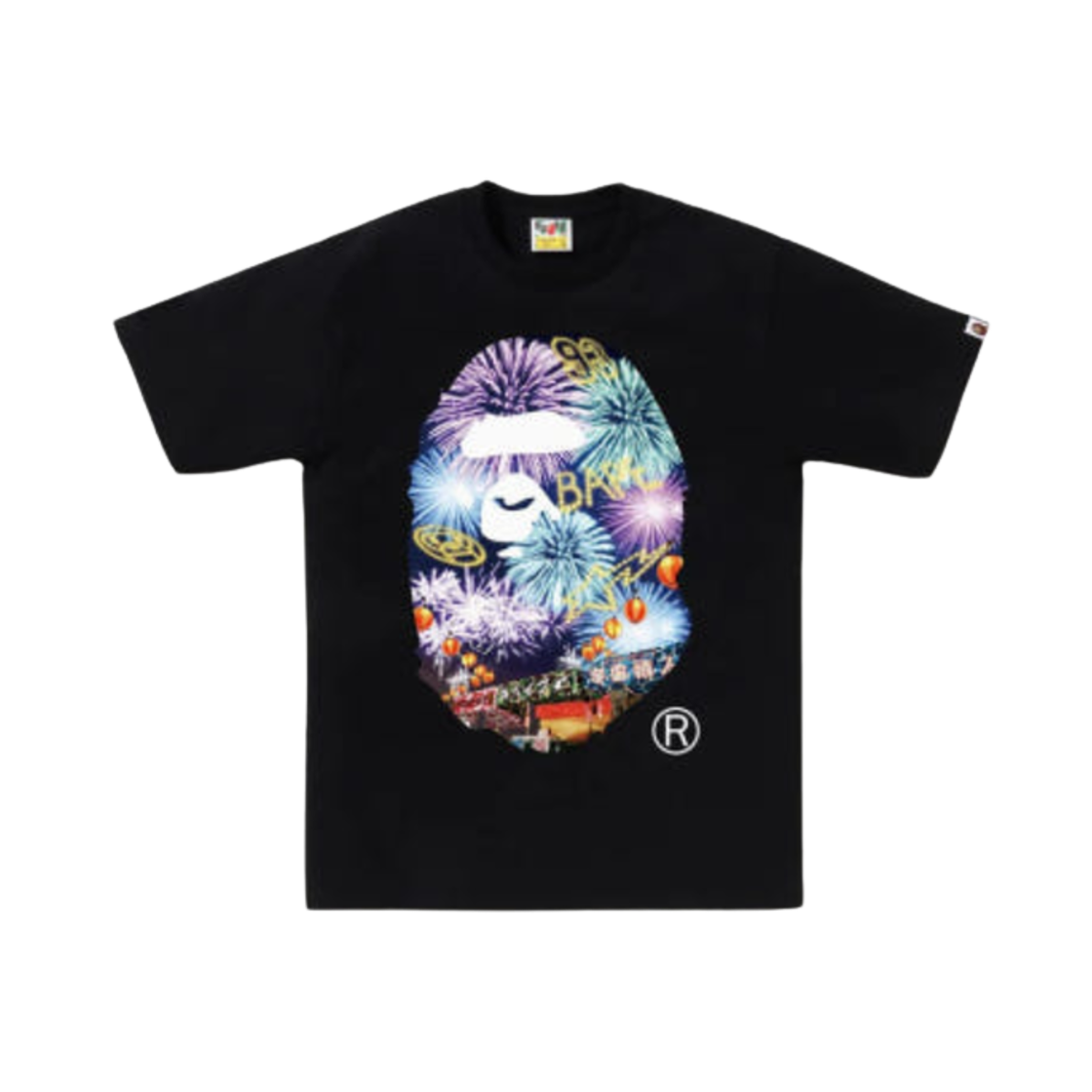- BAPE Firework Ape Head Photo T-Shirt Black