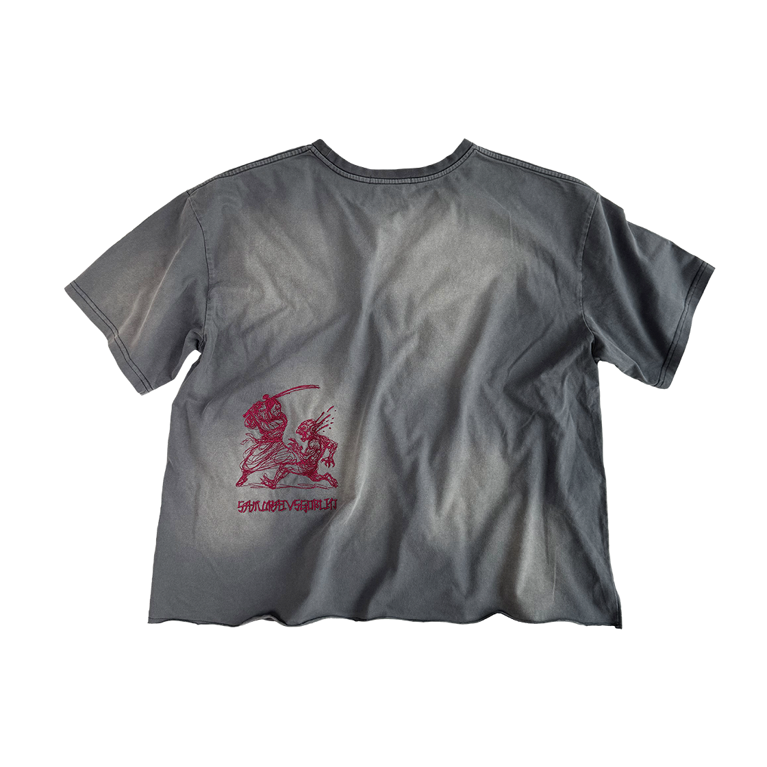 아오이로 사무라이 로우키 크롭 숏슬리브 티셔츠 워시드 그레이(Aoiro Samurai Low-Key Cropped S/S T-Shirt Washed Grey)