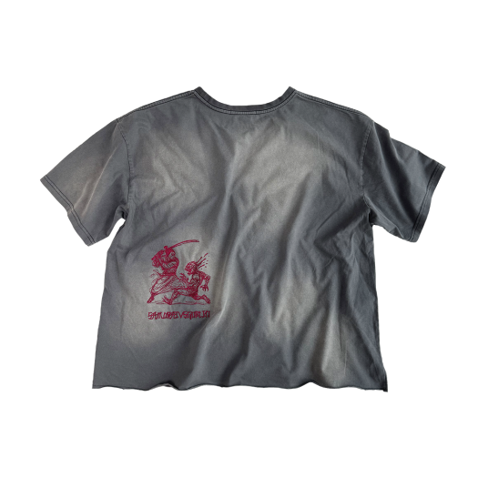 AOIRO_09 Aoiro Samurai Low-Key Cropped S/S T-Shirt Washed Grey