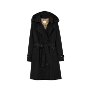 (W) Burberry Mid-Length Taffeta Kensington Trench Coat Black