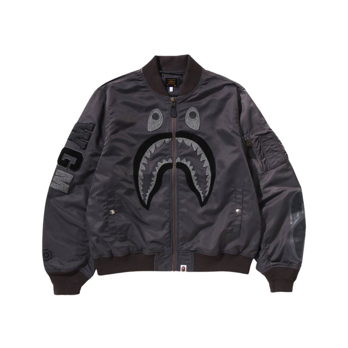- BAPE Tonal Chain Stitch Shark Bomber Jacket Charcoal