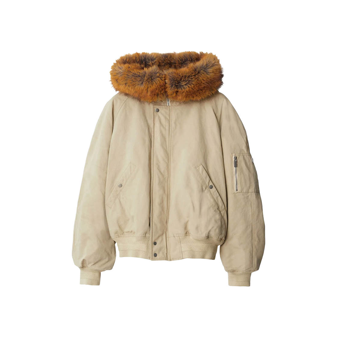 8091471 Burberry Faux Fur Trim Cotton Bomber Jacket Cream