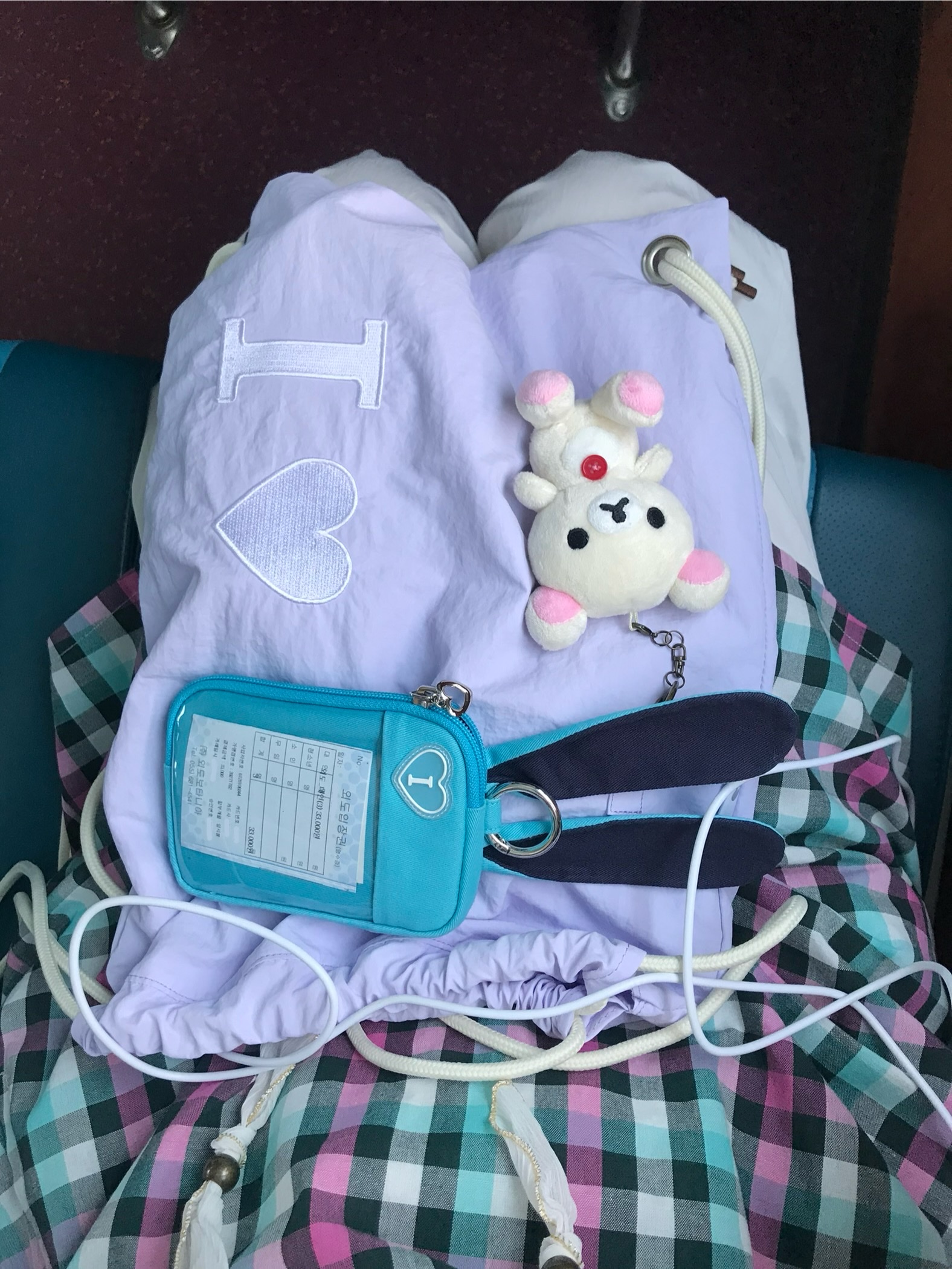 Isummerly Girl String Bag Purple, Isummerly Bunny Card Wallet Mint 착용 스타일 - 1