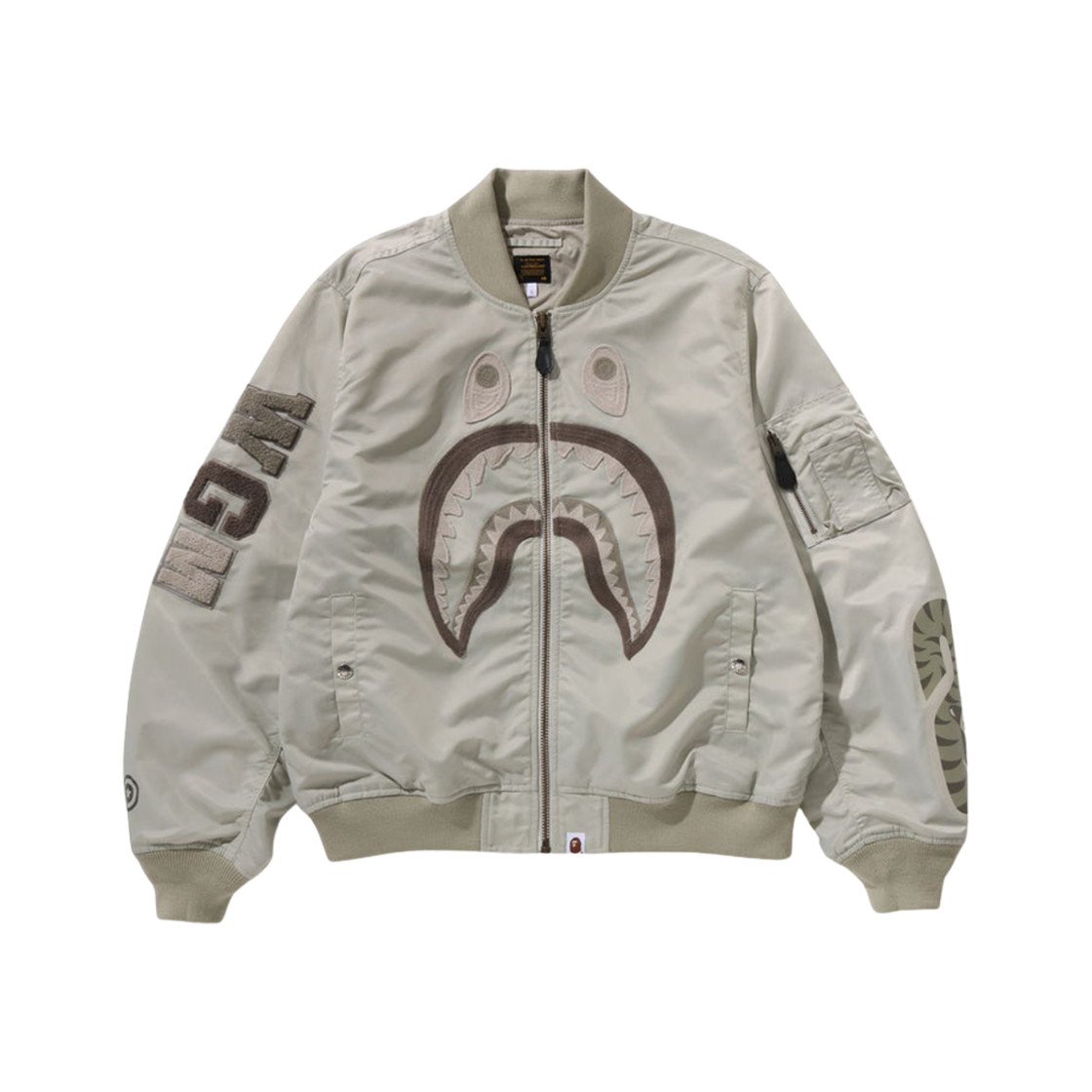 - BAPE Tonal Chain Stitch Shark Bomber Jacket Beige