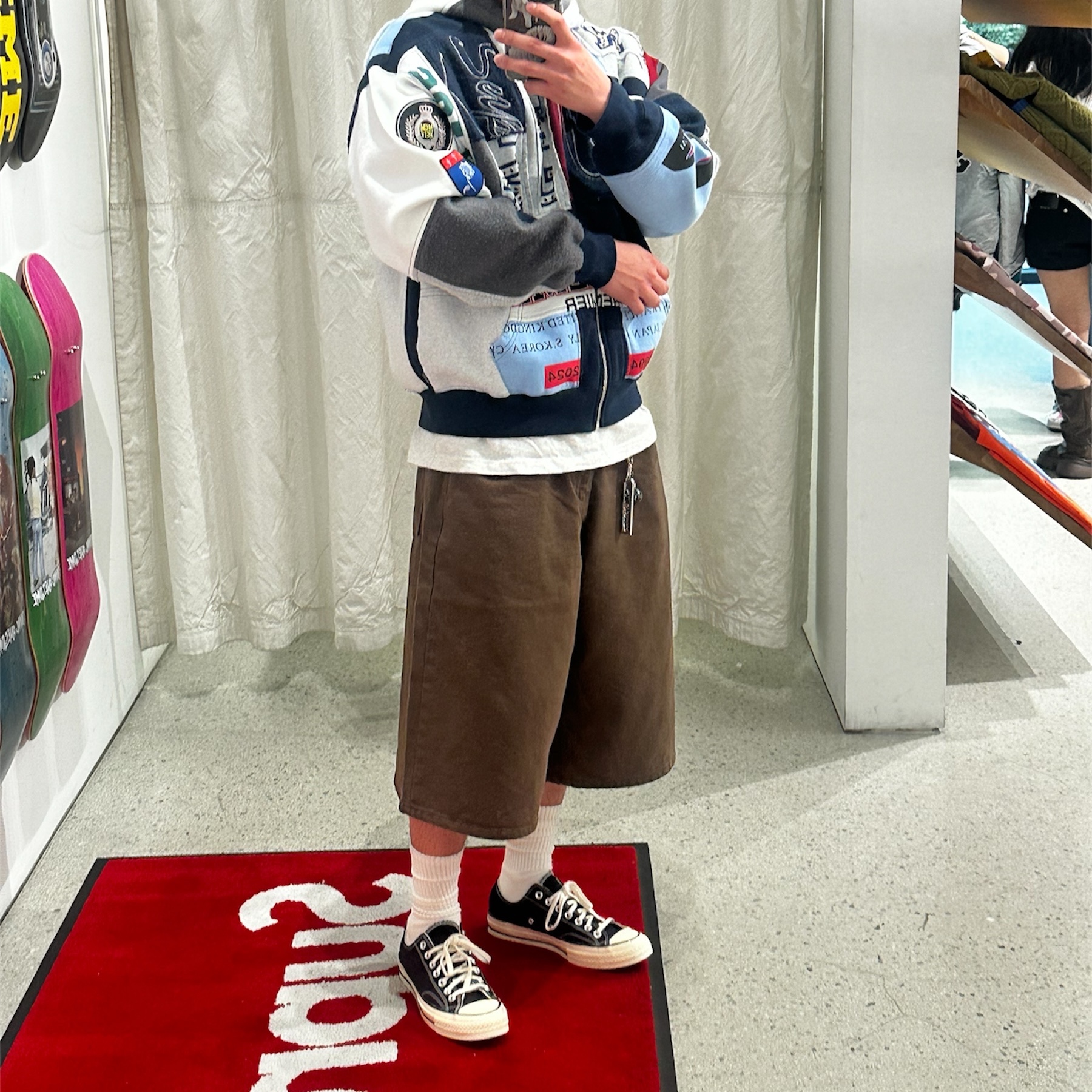 Supreme Patchwork Zip Up Hooded Sweatshirt Navy - 25SS 착용 스타일