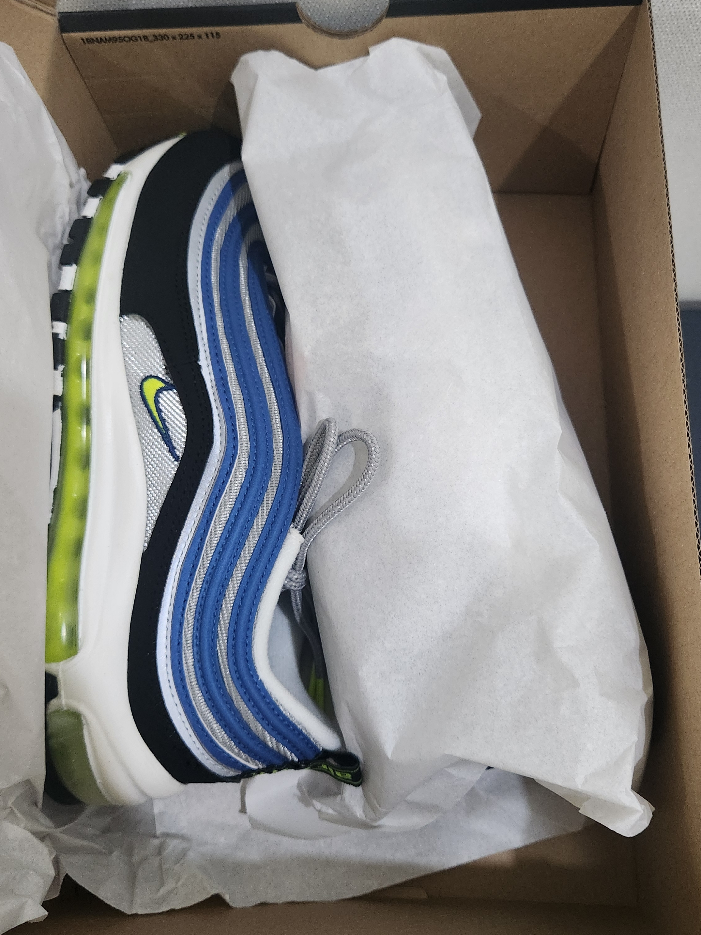 Nike Air Max 97 OG Atlantic Blue and Voltage Yellow 착용 스타일 - 1