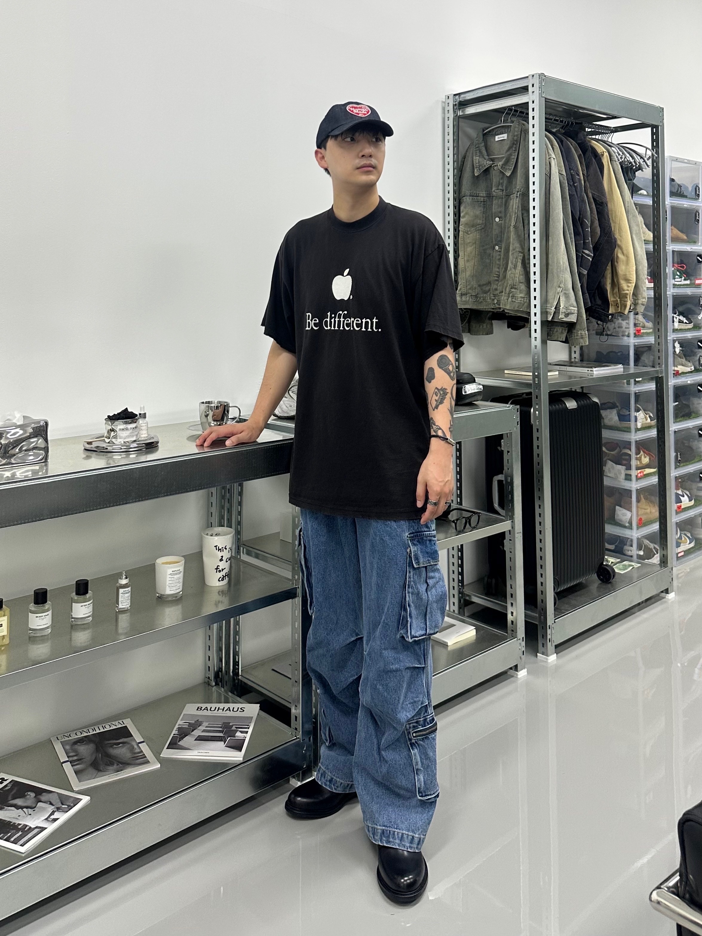 Human Made 6 Panel Denim Cap Indigo 착용 스타일 - 1
