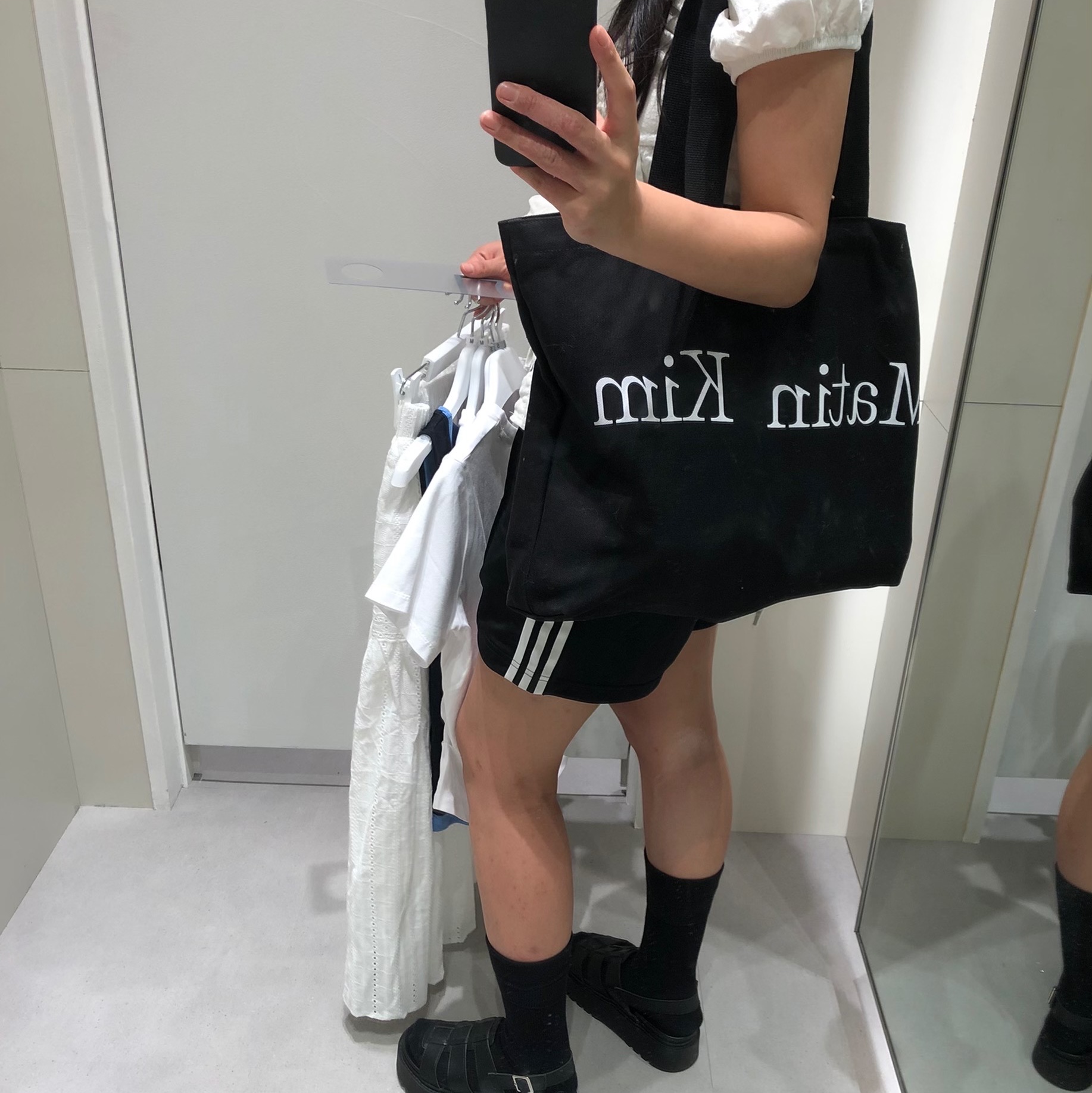 Matin Kim Matin Logo Ecobag Black, (W) Adidas Firebird Shorts Black - KR Sizing 착용 스타일